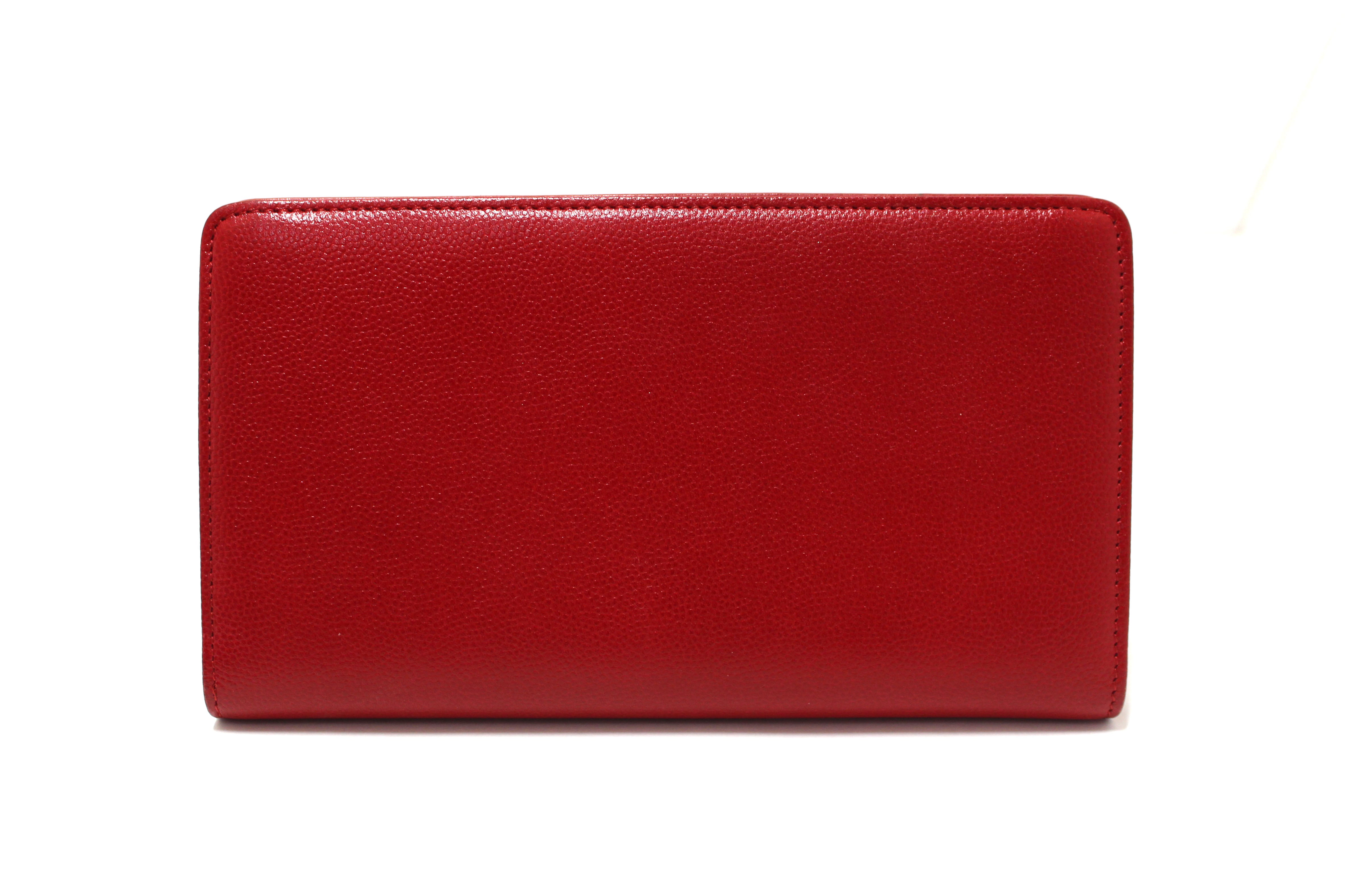 Authentic Chanel Red Caviar Leather Long Wallet for Women - Luxury Designer Clutch with Multiple Card Slots & Zipper Pocket - Perfect for Parties, Travel & Everyday Use