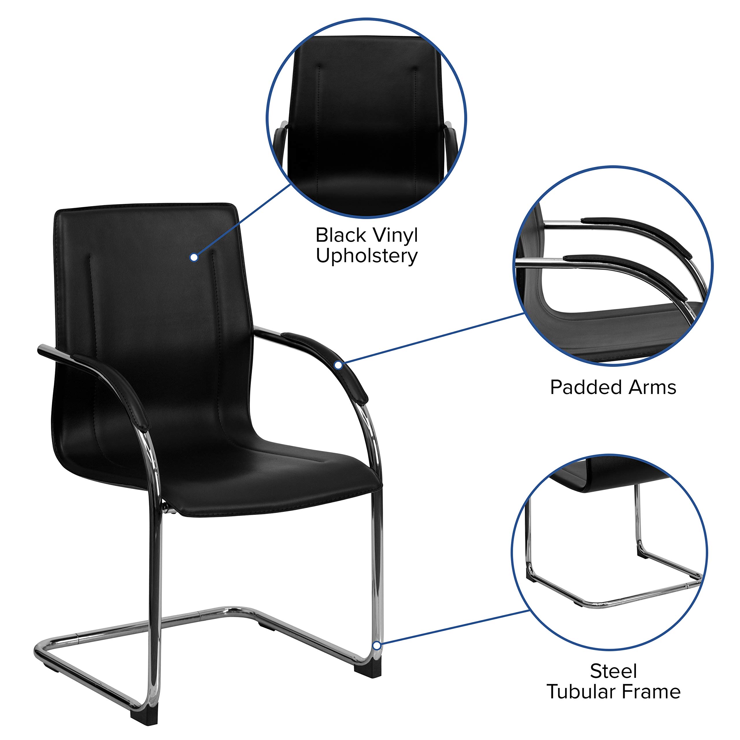 Flash Furniture Black Vinyl Side Reception Chair with Chrome Sled Base - Comfortable Waiting Room Seating for Offices, Clinics and Lobbies