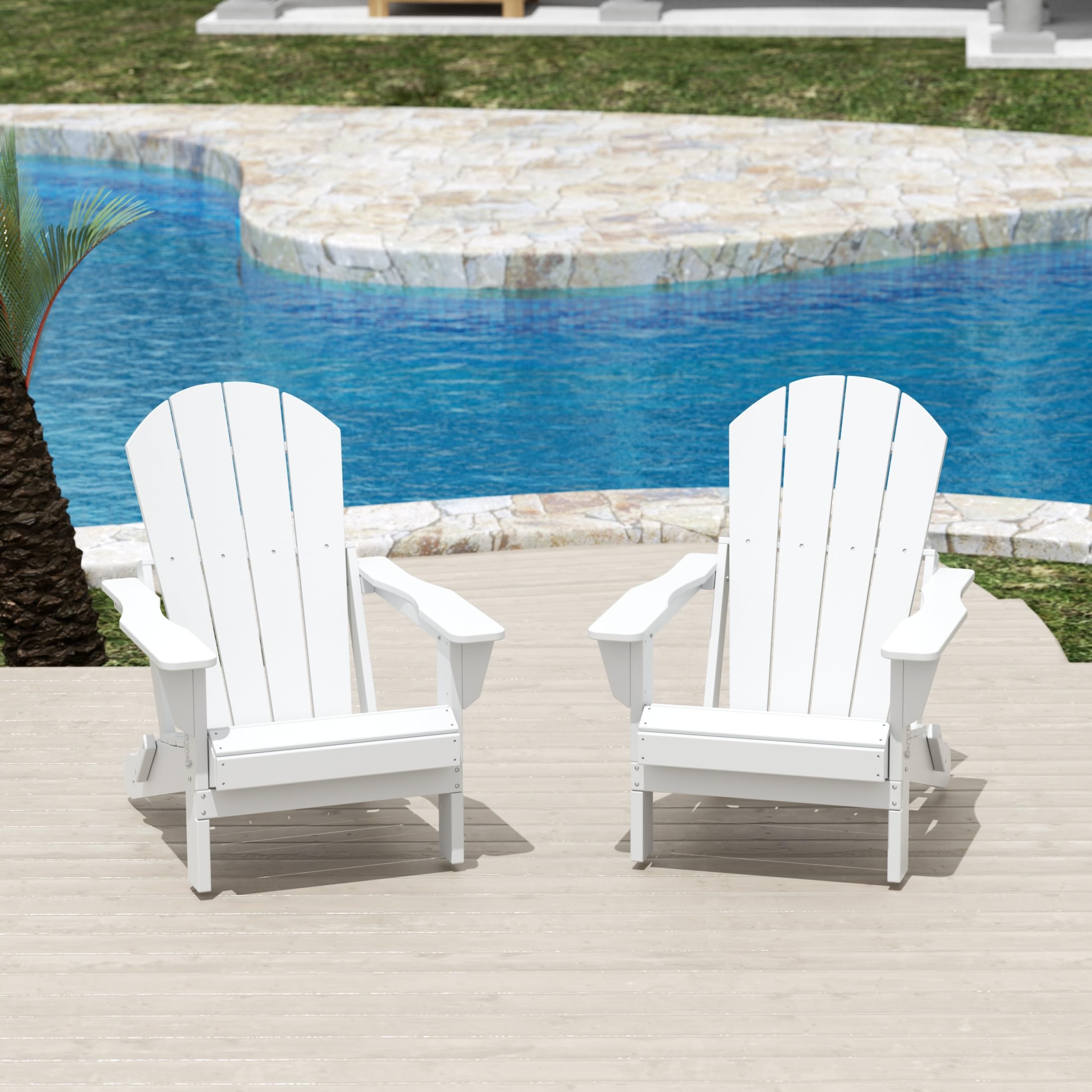 Premium Outdoor Folding Chair - All-Weather Patio Seating for Backyard, Garden, Pool & Firepit - White Adirondack Style Lawn Chair for Camping, Beach & Parties (Portable & Durable)