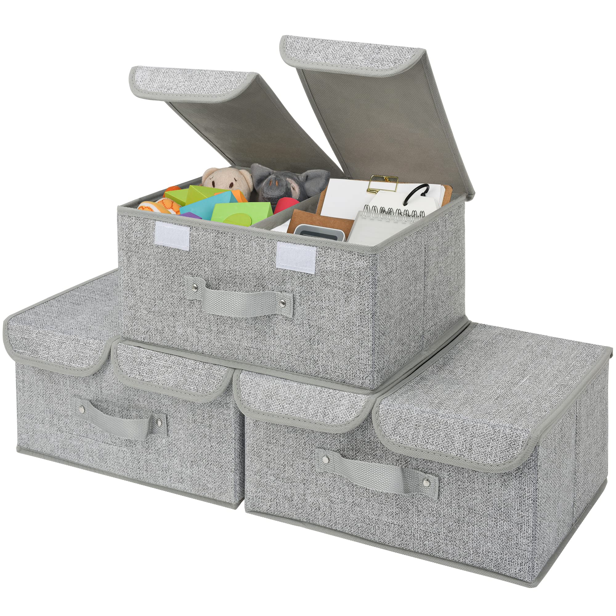 GRANNY SAYS Stackable Storage Bins with Handles - Foldable Fabric Closet Organizer Baskets for Home, Office & Bookshelf - Gray Small Storage Boxes with Lids (3-Pack) - Perfect for Clothes, Toys & Home Organization