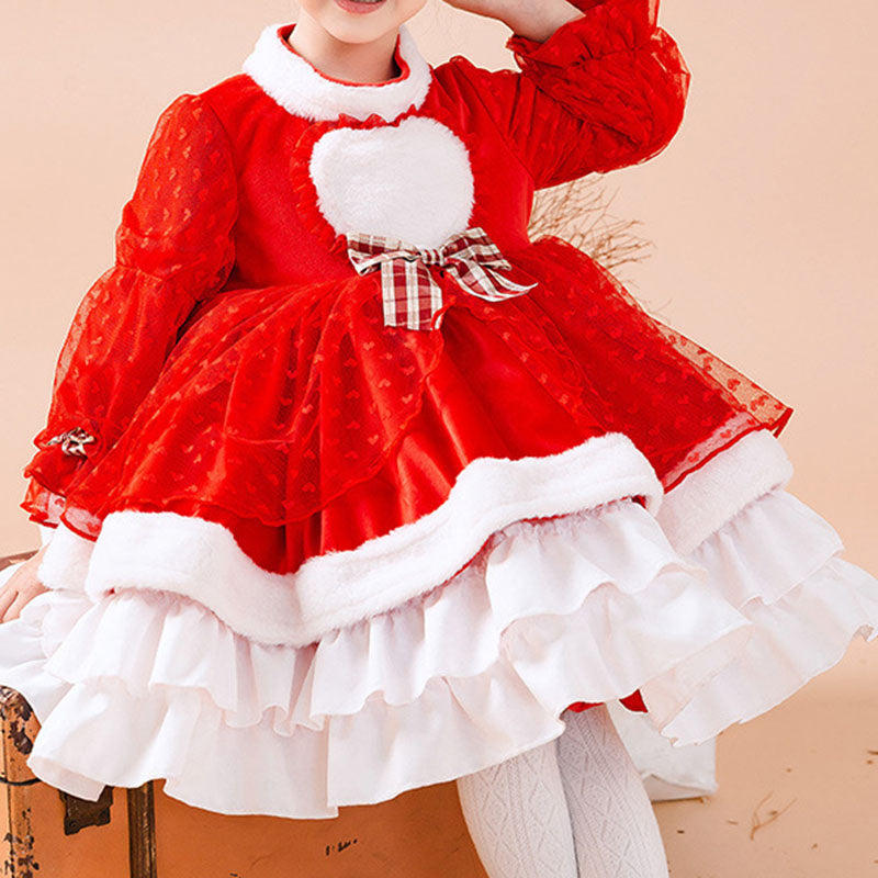Red Lace Plush Fluffy Baby Girl Dress for Toddler Princess Winter Birthday Party | Formal Prom Gown for Special Occasions & Holiday Photos