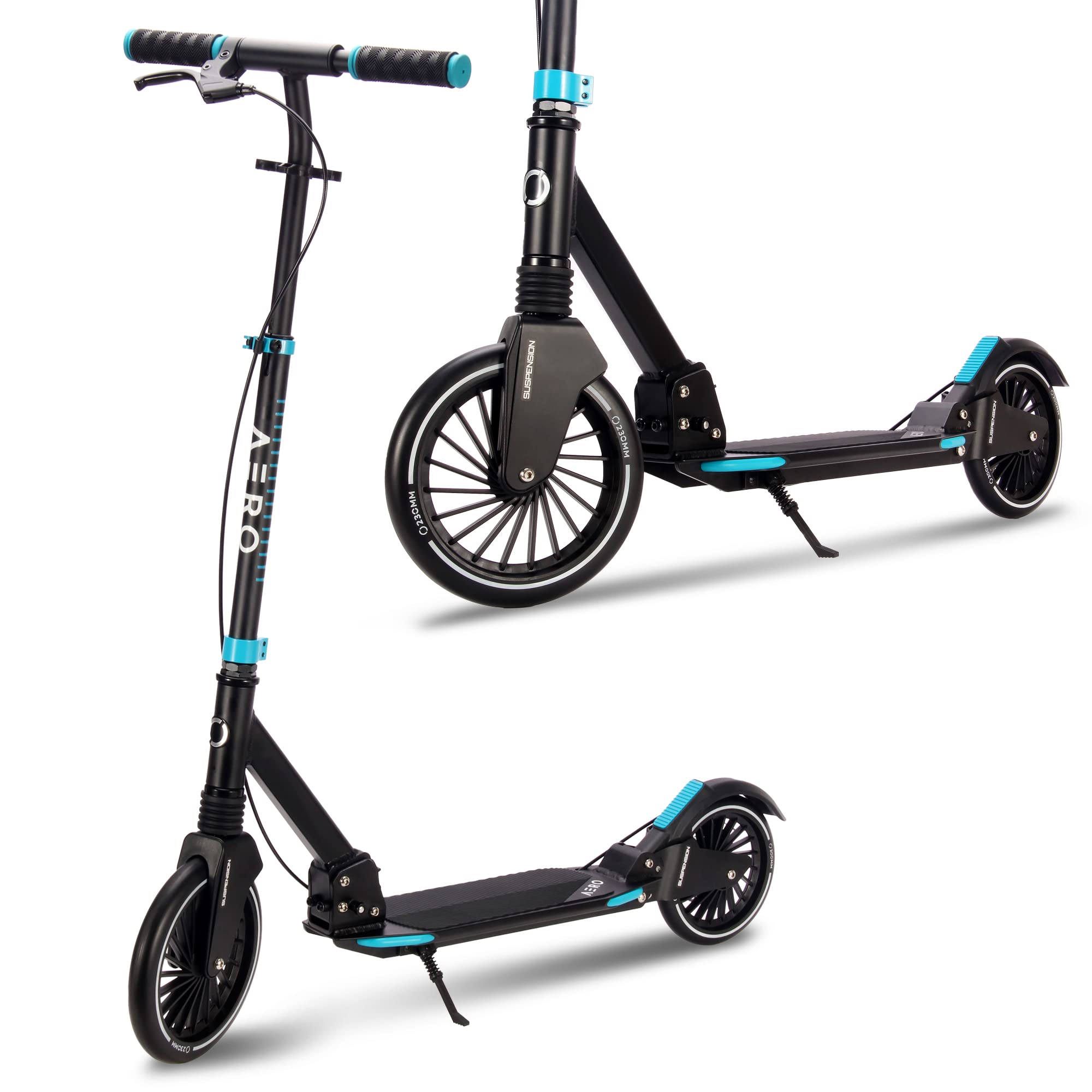 **Aero Big Wheel Kick Scooter for Kids Ages 8-12, Teens & Adults - Foldable, Adjustable Height with Hand Brake & Shock Absorption - Perfect for Commuting, School & Outdoor Fun**