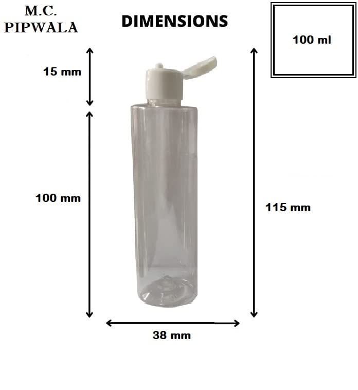 M.C. PIPWALA 100ml Clear Round Plastic Bottles with White Flip Top Cap - Leak Proof Squeeze Travel Containers for Cosmetics, Liquids & Toiletries (Pack of 3) | Perfect for Travel, DIY Beauty & Home Organization