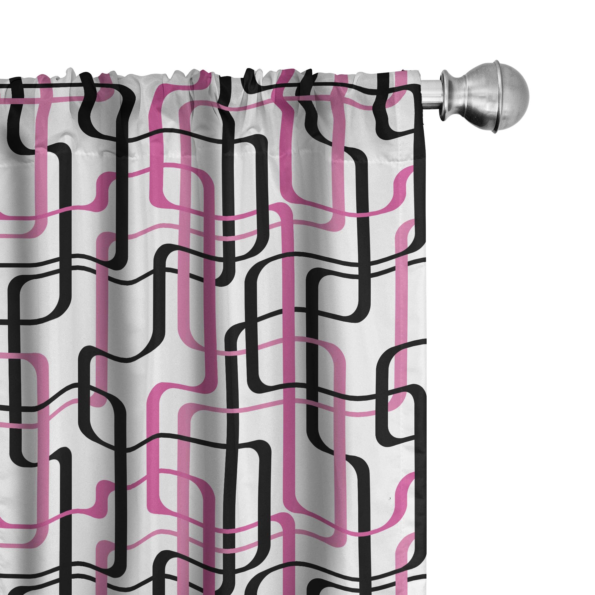 Ambesonne Retro 60s Inspired Geometric Curtains - Vibrant Wavy Lines & Stripes Funky Pattern Window Treatments, 2 Panel Set (28