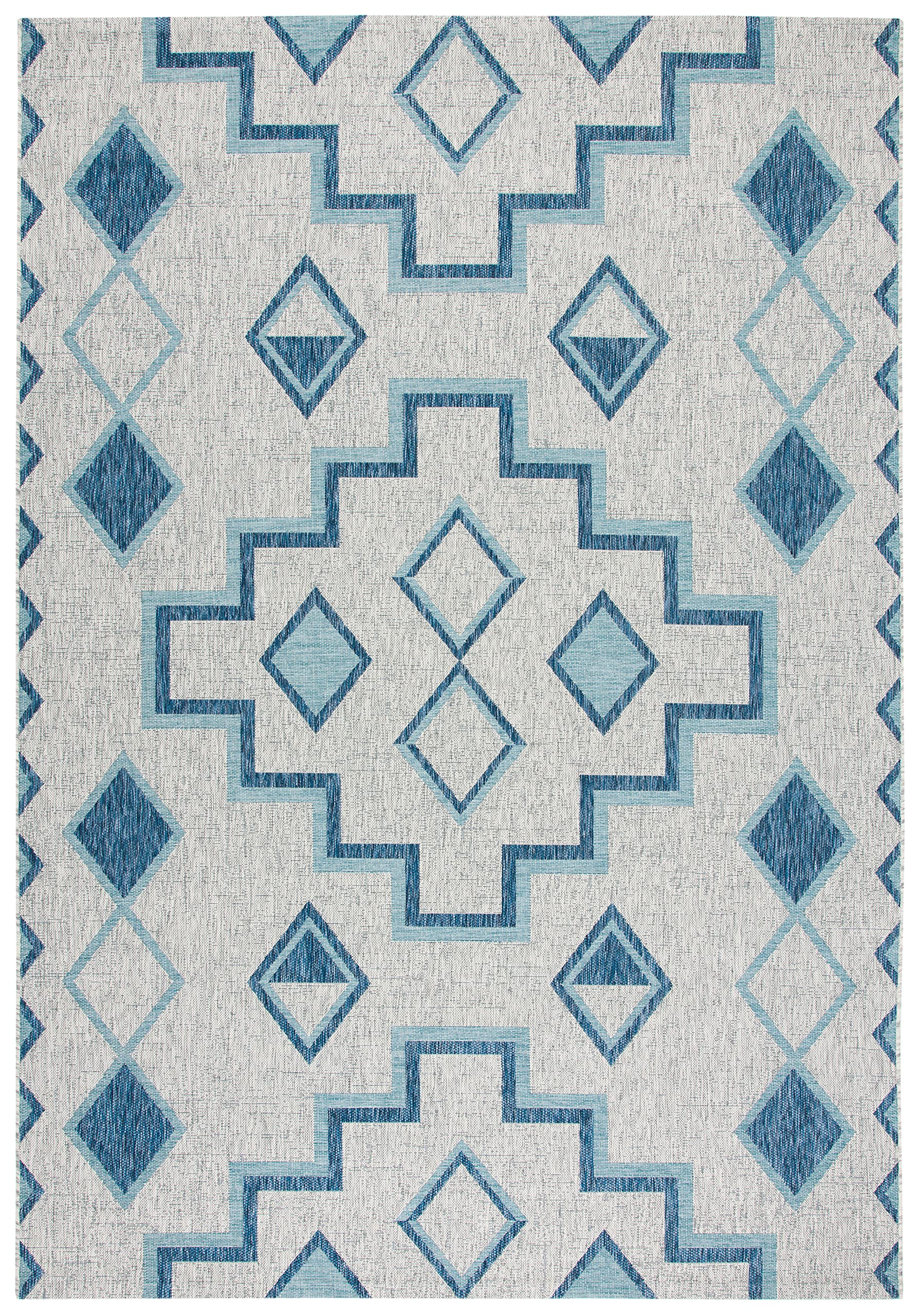 SAFAVIEH Courtyard Collection 8' x 11' Grey/Aqua Indoor Outdoor Waterproof Rug - Easy to Clean, Stain Resistant for Patio, Backyard, Mudroom, Deck & Poolside Use