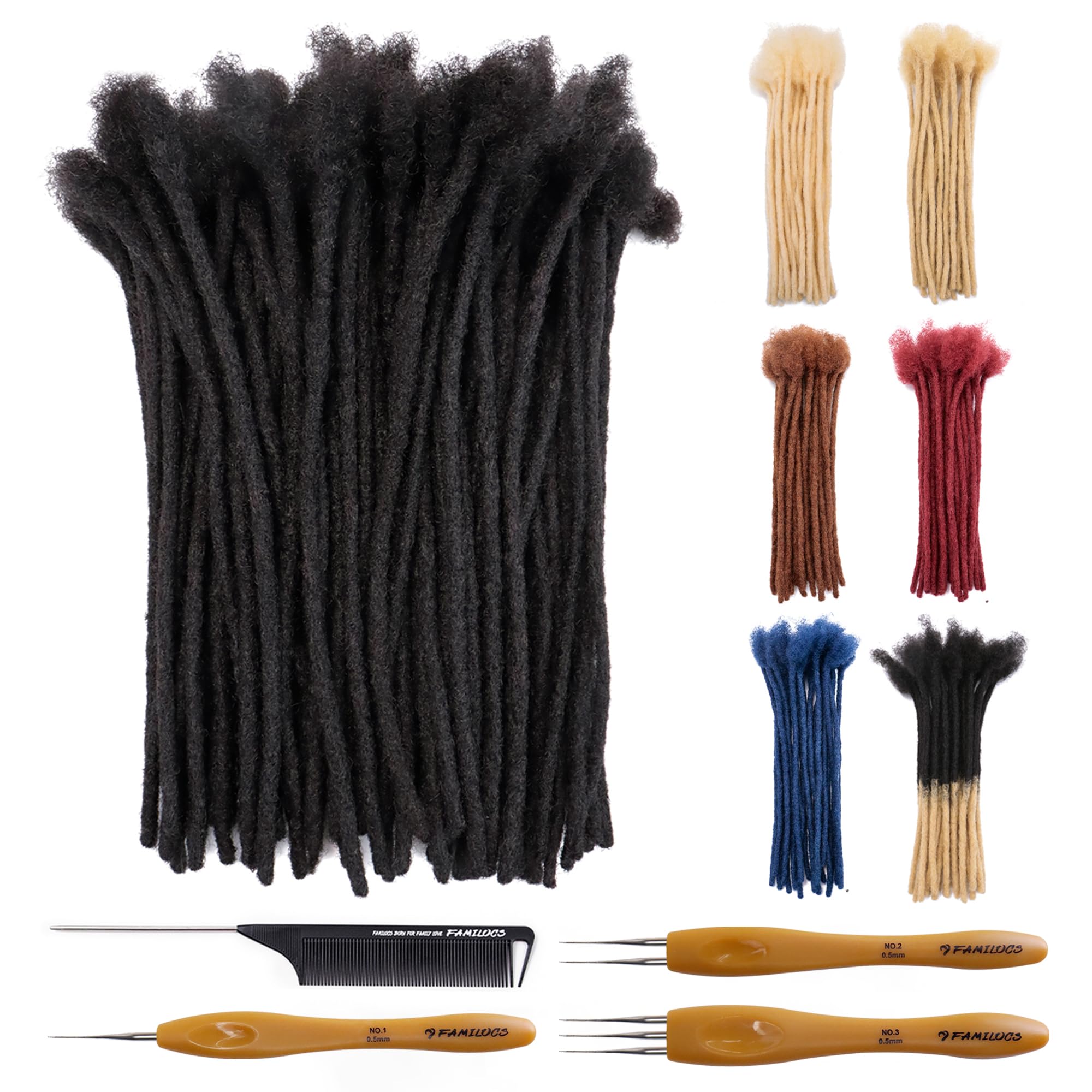 12 Inch 10 Strands 100% Real Human Hair Dreadlock Extensions for Women & Men - 0.4cm Width Handmade Loc Extensions with Needle & Comb - Dyeable, Curlable & Bleachable - Perfect for Natural Hairstyles, Protective Styles & Costume Looks