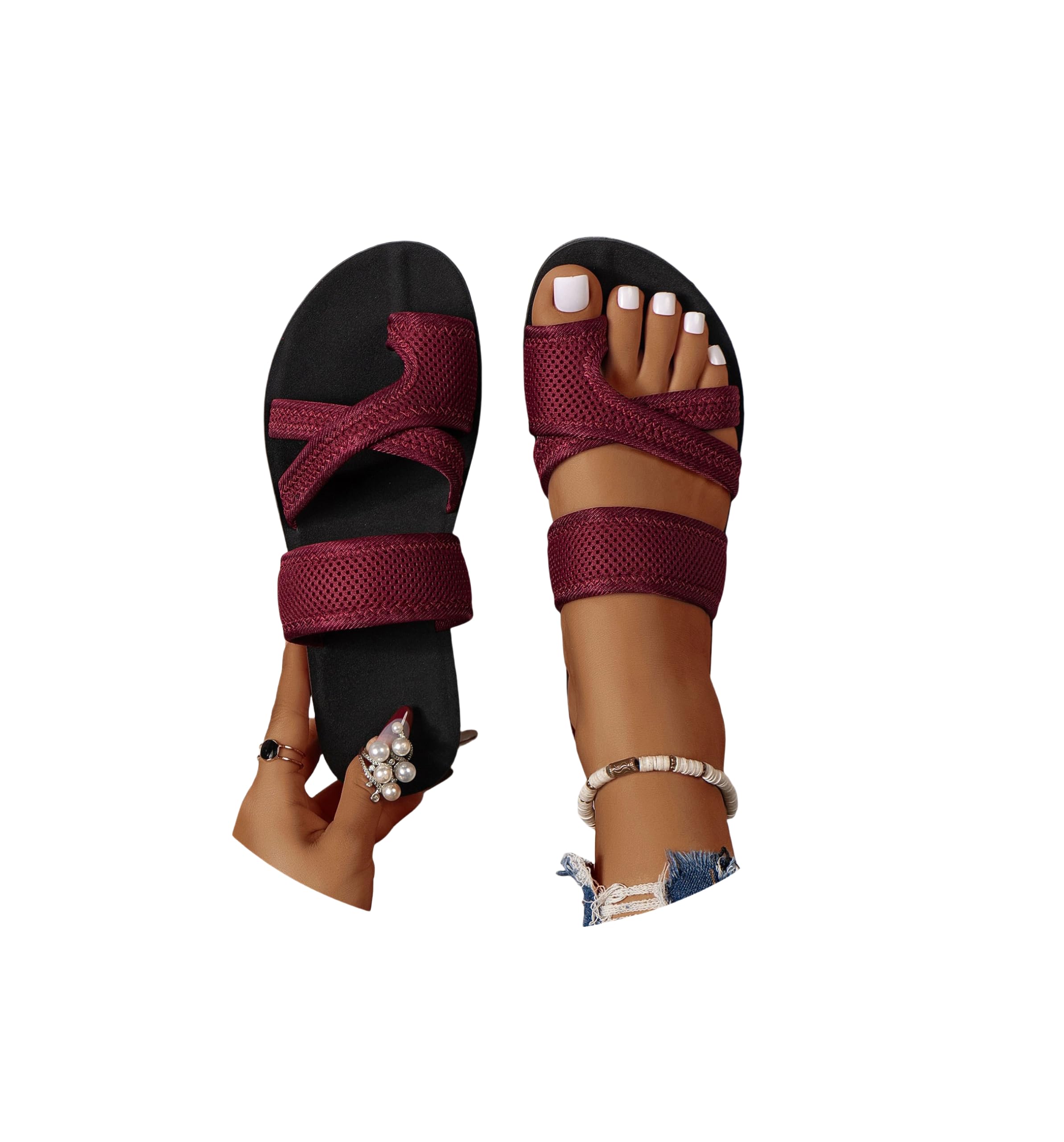 Women's Orthotic Sport Sandals - Breathable Washable Flat Sandals for Summer | Comfortable Open Toe Knit Walking Sandals for Women | Perfect for Beach, Travel & Casual Outings