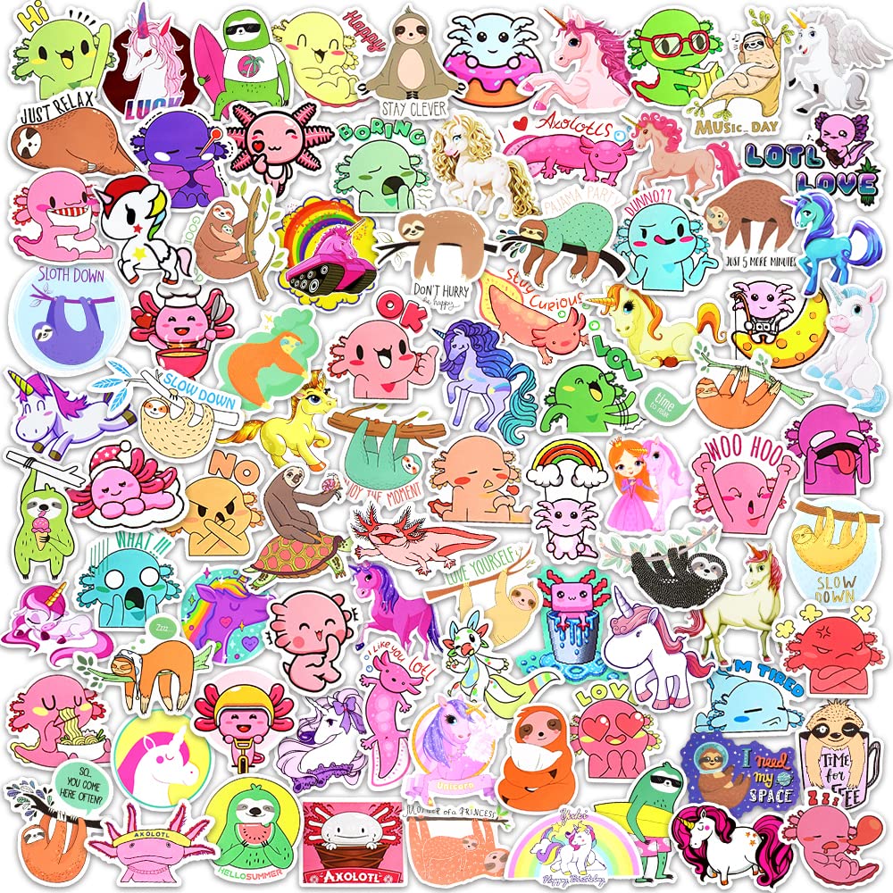 130PCS Cute Axolotl & Unicorn Vinyl Stickers for Water Bottles - Waterproof Animal Stickers for Kids, Girls, Teens - Perfect for Laptops, Journals, Skateboards & DIY Crafts