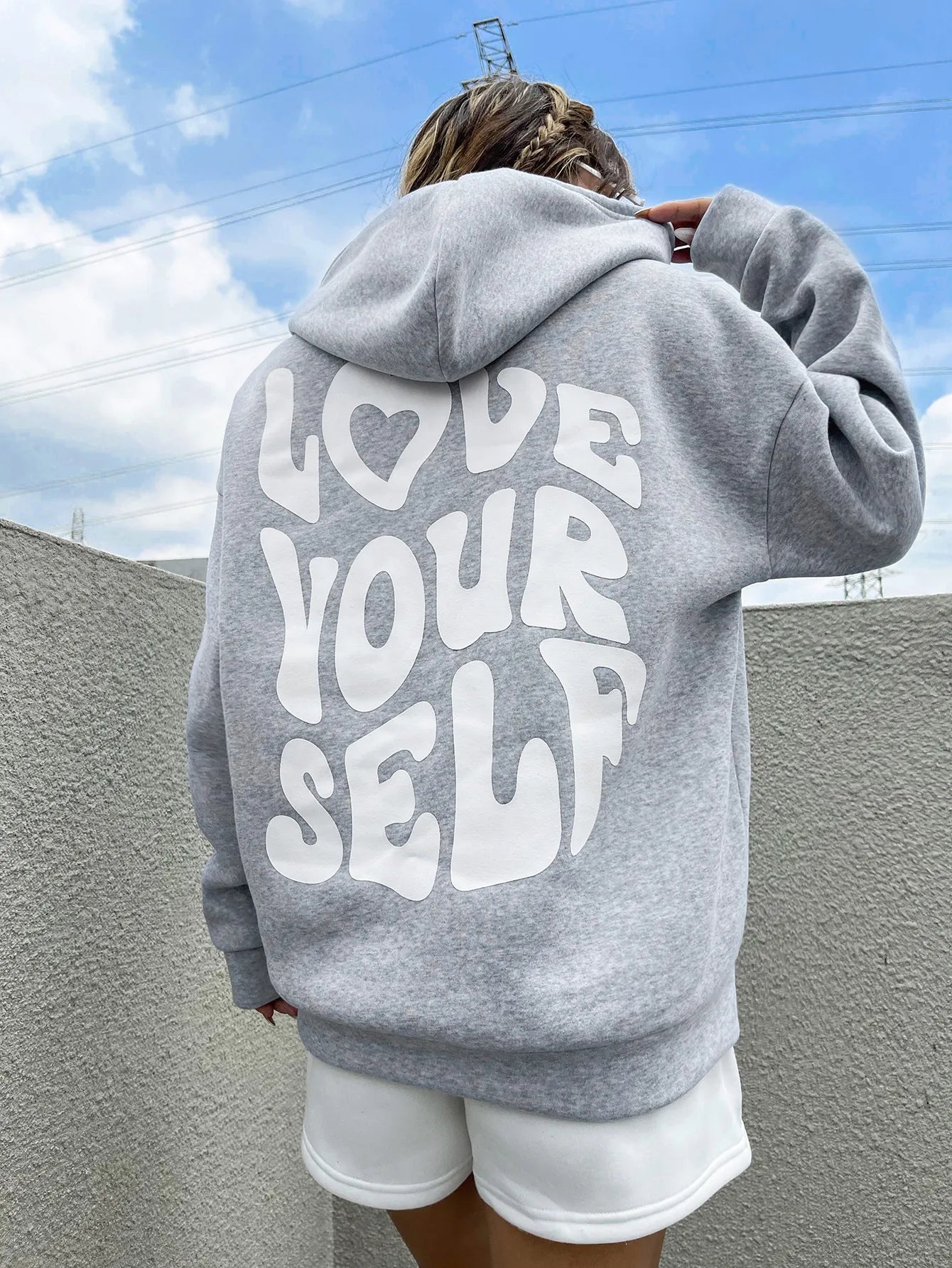 Love Yourself Cotton Printed Hoodie - Creative Oversized Women's Sweatshirt for Streetwear & Harajuku Fashion | Perfect for Casual Outfits, Outdoor Activities and Trendy Street Style