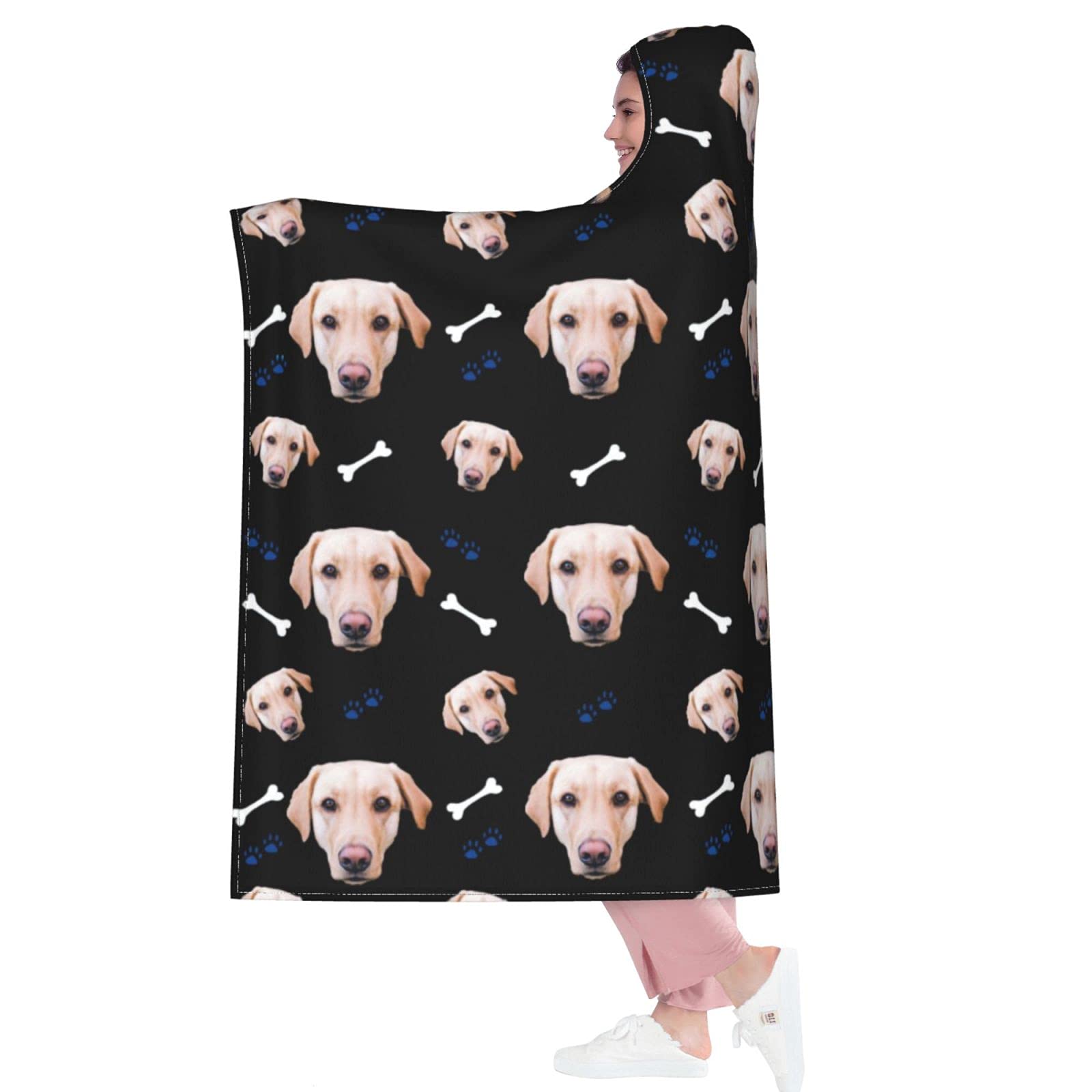 Custom Hooded Blankets with Pet Photos - Personalized Dog Face Blanket for Kids, Women & Men (80x60 inches) - Cozy Gift for Pet Lovers, Perfect for Cuddling on Sofa, Bed or Outdoor Adventures