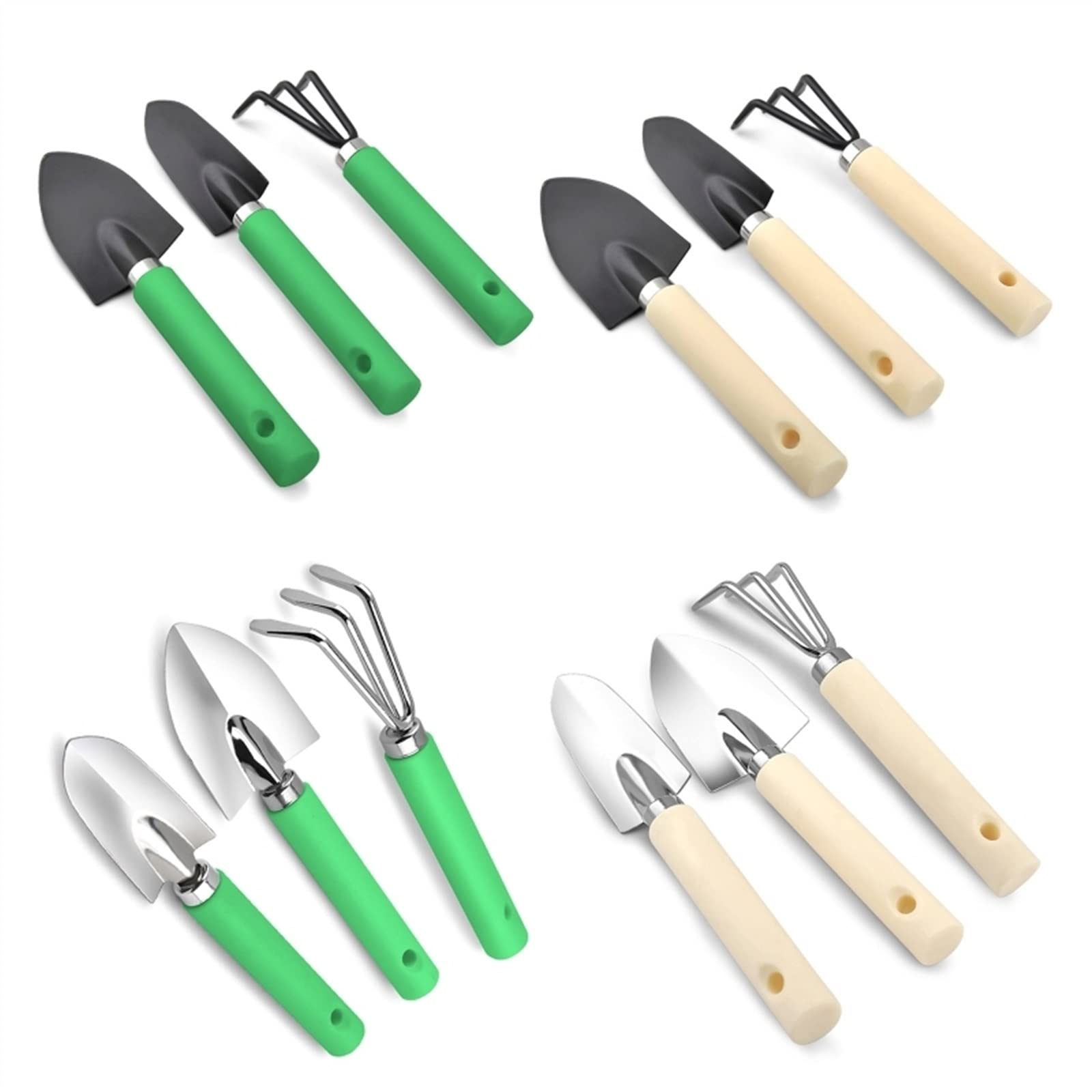 3-Piece Mini Garden Shovel Rake Spade Set - Wooden Handle Bonsai Tools for Potted Plants, Flowers & Gardening - Perfect for Indoor Herb Gardens, Succulent Care & Small Space Gardening (Color: 01)