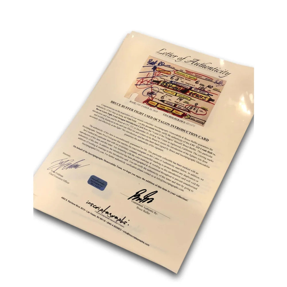 Authentic Bruce Buffer UFC Event Used Bout Order List - UFC Czech Republic Official 2/23/19 Collectible | MMA Memorabilia for UFC Fans & Sports Collectors
