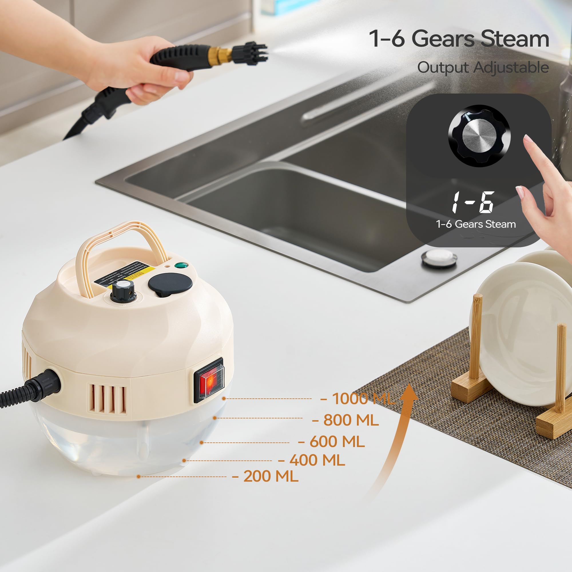 2500W High Pressure Handheld Steam Cleaner for Home & Car - Fast Heating in 10 Seconds with 3 Brush Heads - Perfect for Kitchen, Bathroom, Upholstery & Auto Detailing | Multi-Surface Deep Cleaning Solution for Floors, Tiles, Grout & More