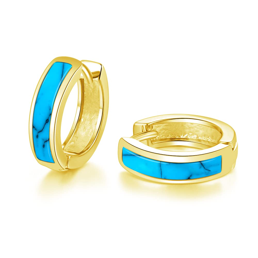 Sterling Silver Plated Small Hoop Earrings for Women & Men - Hypoallergenic Huggie Earrings with Turquoise Gemstone for Sensitive Ears | Perfect for Everyday Wear, Gifts & Special Occasions
