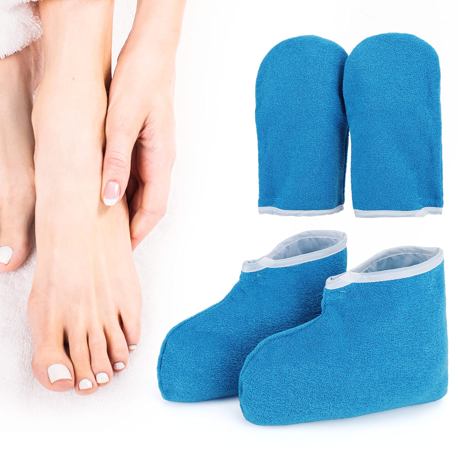 Segbeauty Paraffin Wax Gloves & Booties Set - Spa Mittens and Foot Liners for Hot Wax Hand and Foot Therapy - DIY Home Spa Treatment with Wax Warmer Machine - Perfect for Relaxation, Moisturizing Dry Skin, and Pain Relief (Blue)