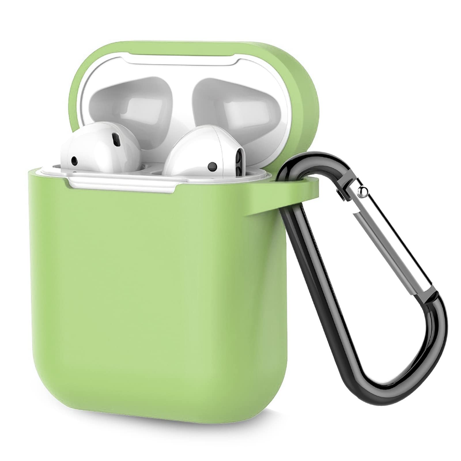 Premium Silicone Protective Case with Keychain for Apple AirPods 1 & 2 - Matcha Green Cover (LED Visible) - Durable Shockproof Cover for Gym, Travel & Daily Use