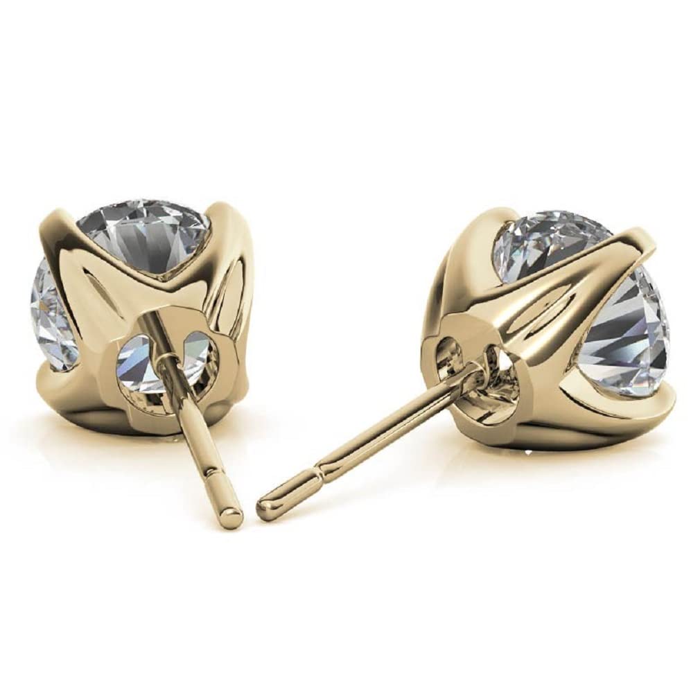 10K/14K/18K Solid Yellow Gold Moissanite Stud Earrings for Women - 2 TCW Round Cut Solitaire Diamond Earrings with 4 Prong Setting - Push/Screw Back Closure - Perfect for Engagement, Wedding, Anniversary Gifts & Everyday Elegance