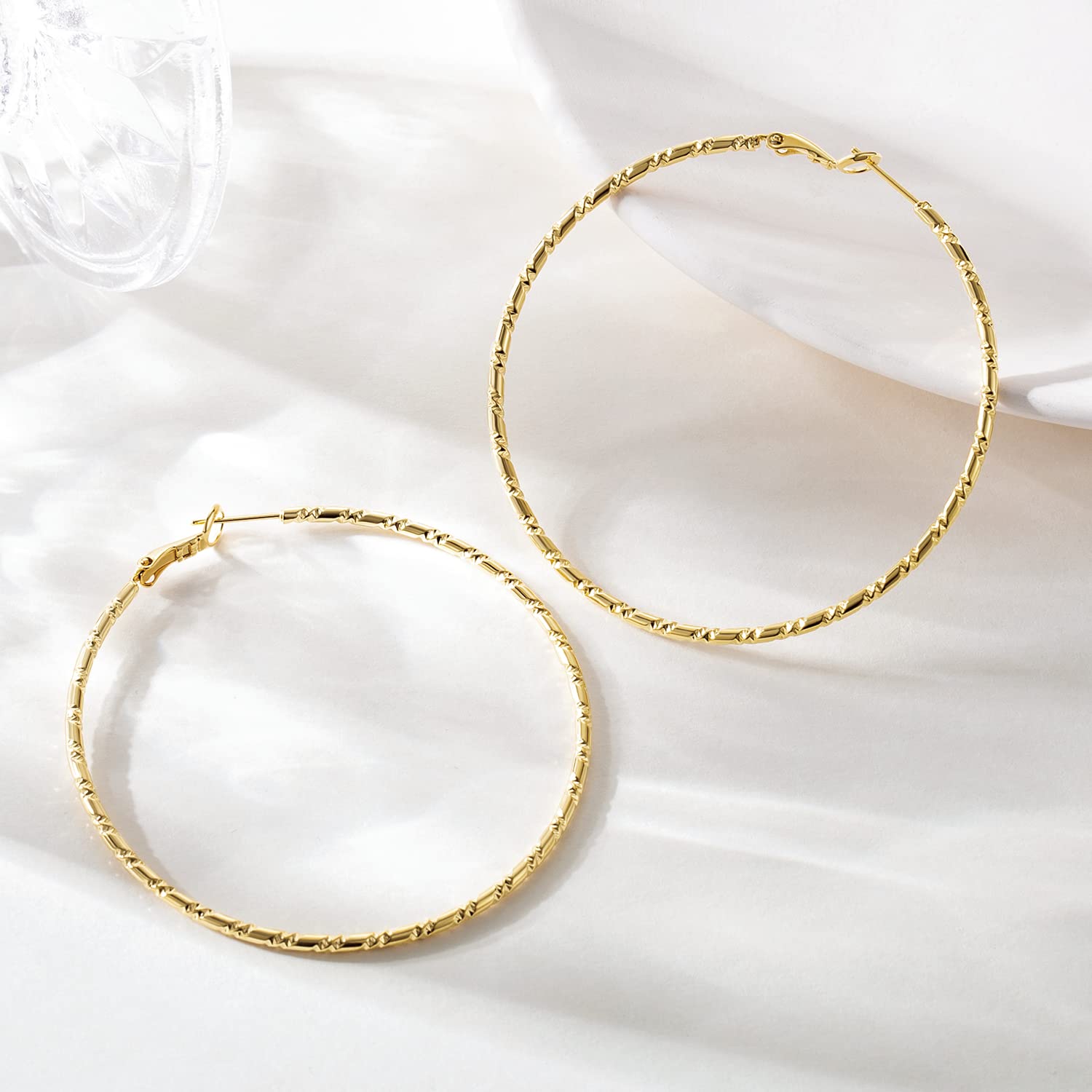 14K Gold Hoop Earrings for Women - Lightweight Hypoallergenic Large Hoops (35mm/45mm/55mm) | SPOINT Elegant Everyday & Party Jewelry for Women