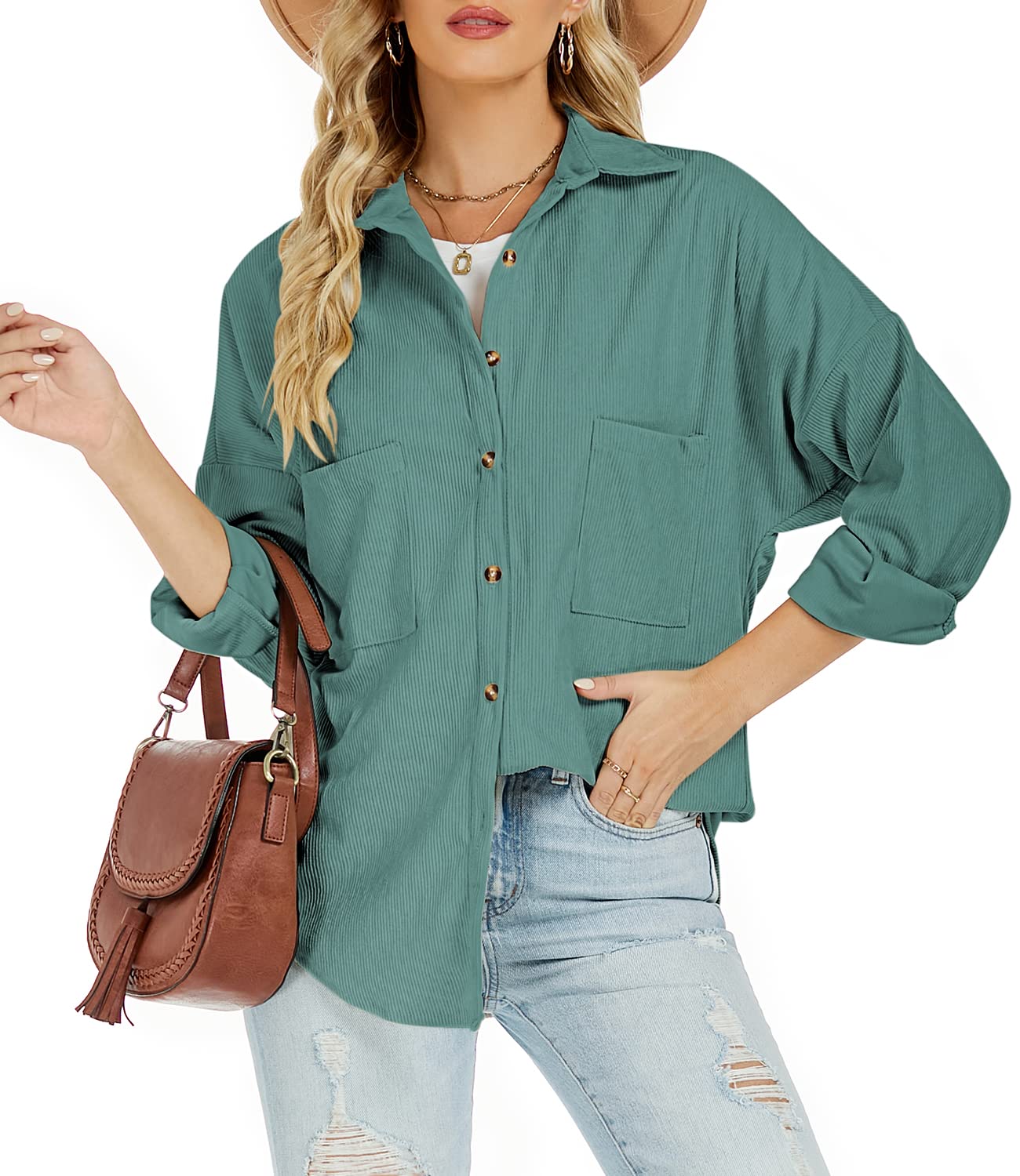 Plus Size Corduroy Jacket for Women - Casual Long Sleeve Button Down Shacket | Warm & Stylish Fall Outerwear for Work, Dating & Everyday Wear