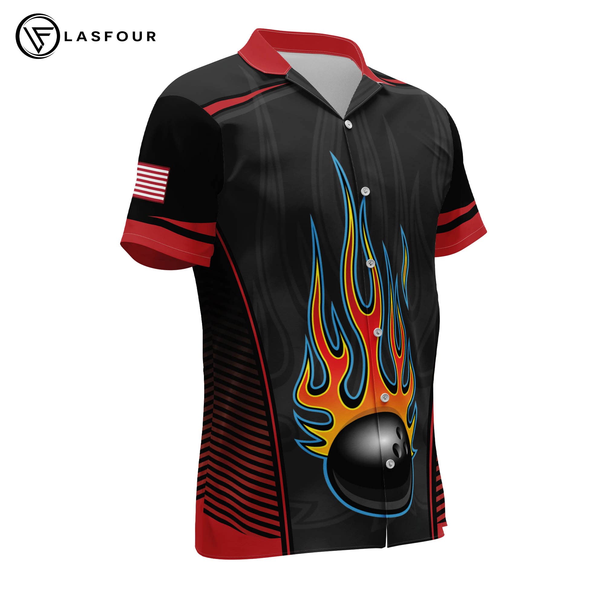 LASFOUR Men's Bowling Shirts - Short Sleeve Hawaiian Button-Down Shirts for Bowling Teams | Custom Logo & Breathable Fabric | Perfect for Bowling Leagues, Tournaments & Casual Wear