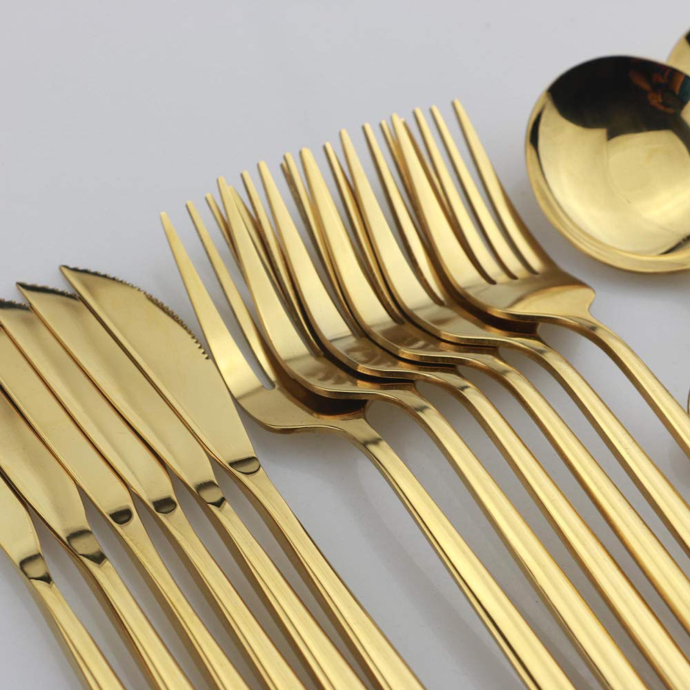 Premium 24-Piece Stainless Steel Silverware Flatware Set - Knife, Fork & Spoon Cutlery for Everyday Dining - Dishwasher Safe, Elegant Red Gold Finish - Perfect for Dinner Parties, Restaurants & Home Use