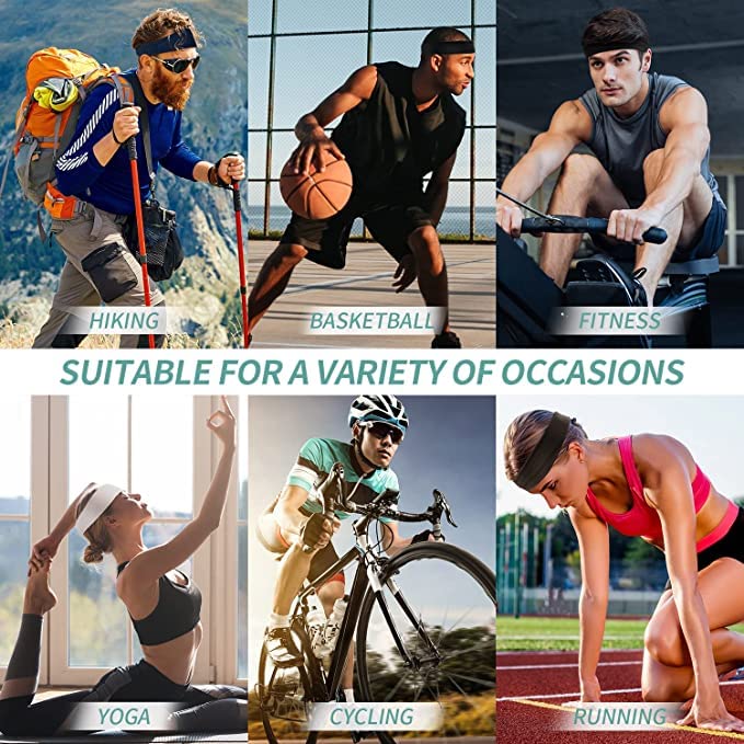 4 Pack Unisex Workout Headbands - Sweat Wicking Stretchy Sports Headbands for Running, Basketball, Yoga & Exercise - Breathable Hairbands for Men & Women - Perfect for Gym, Fitness & Active Lifestyles