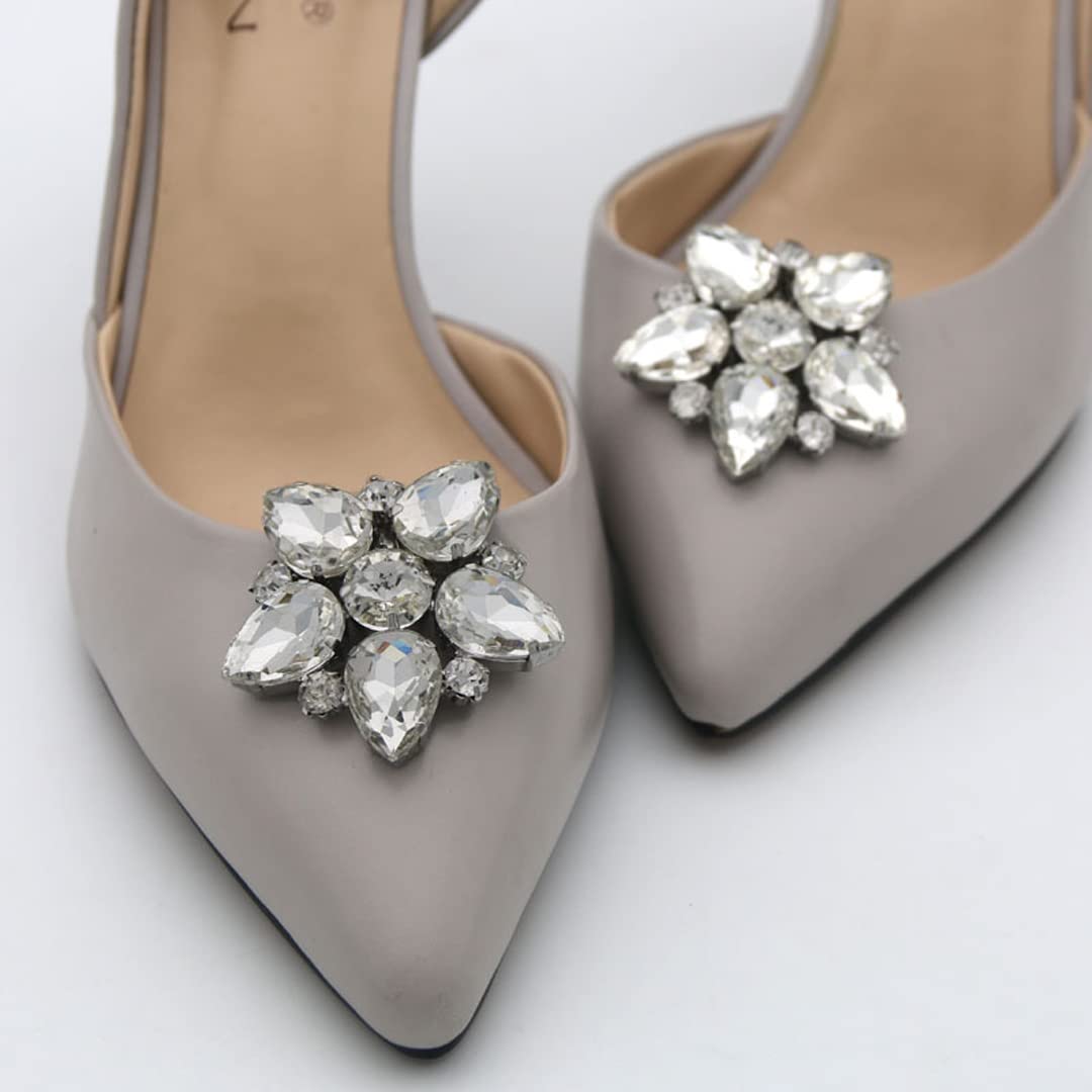 2 Pairs Detachable Rhinestone Star Shoe Clips - Elegant Flower Shoe Buckle Decor for Women & Girls - Perfect for Party, Wedding, Birthday & Special Occasions - Add Sparkle to Heels, Flats & Sandals