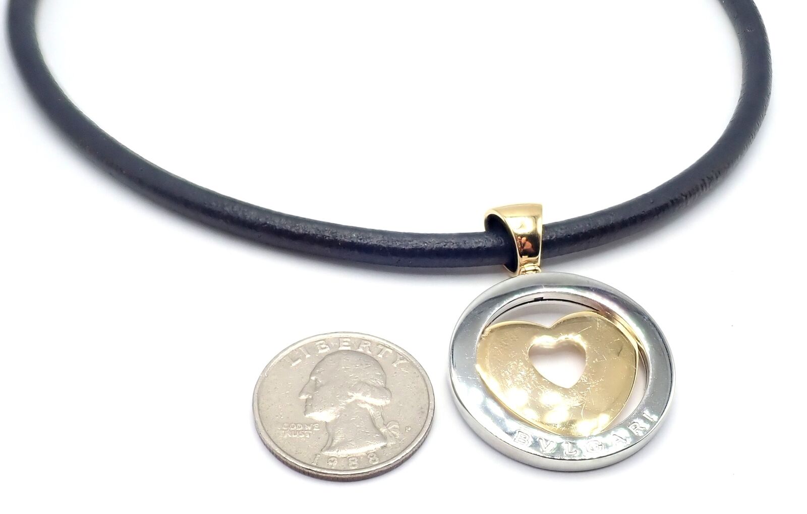 Authentic Bvlgari Bulgari Tondo 18k Yellow Gold & Steel Heart Pendant Necklace for Women - Elegant Jewelry Gift for Anniversary, Valentine's Day & Special Occasions
