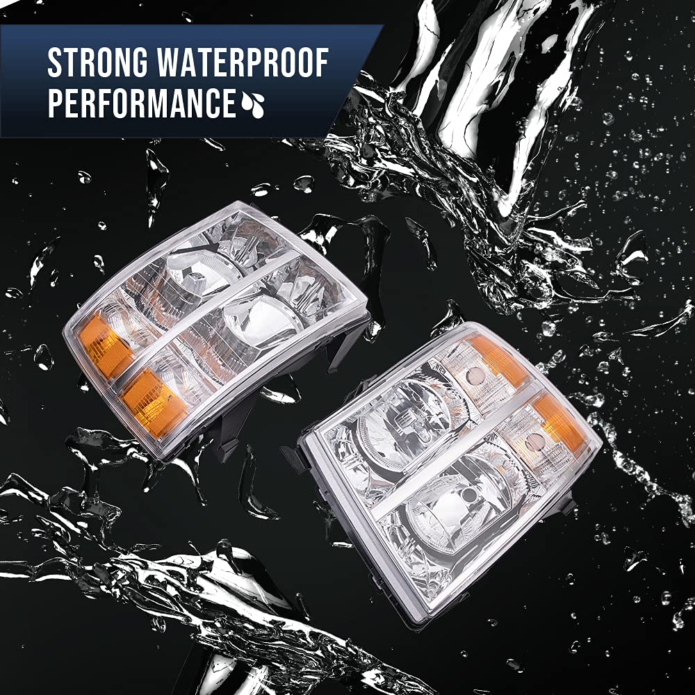 Chevy Silverado Headlights 2007-2014 - Clear Lens Chrome Housing for Day & Night Driving