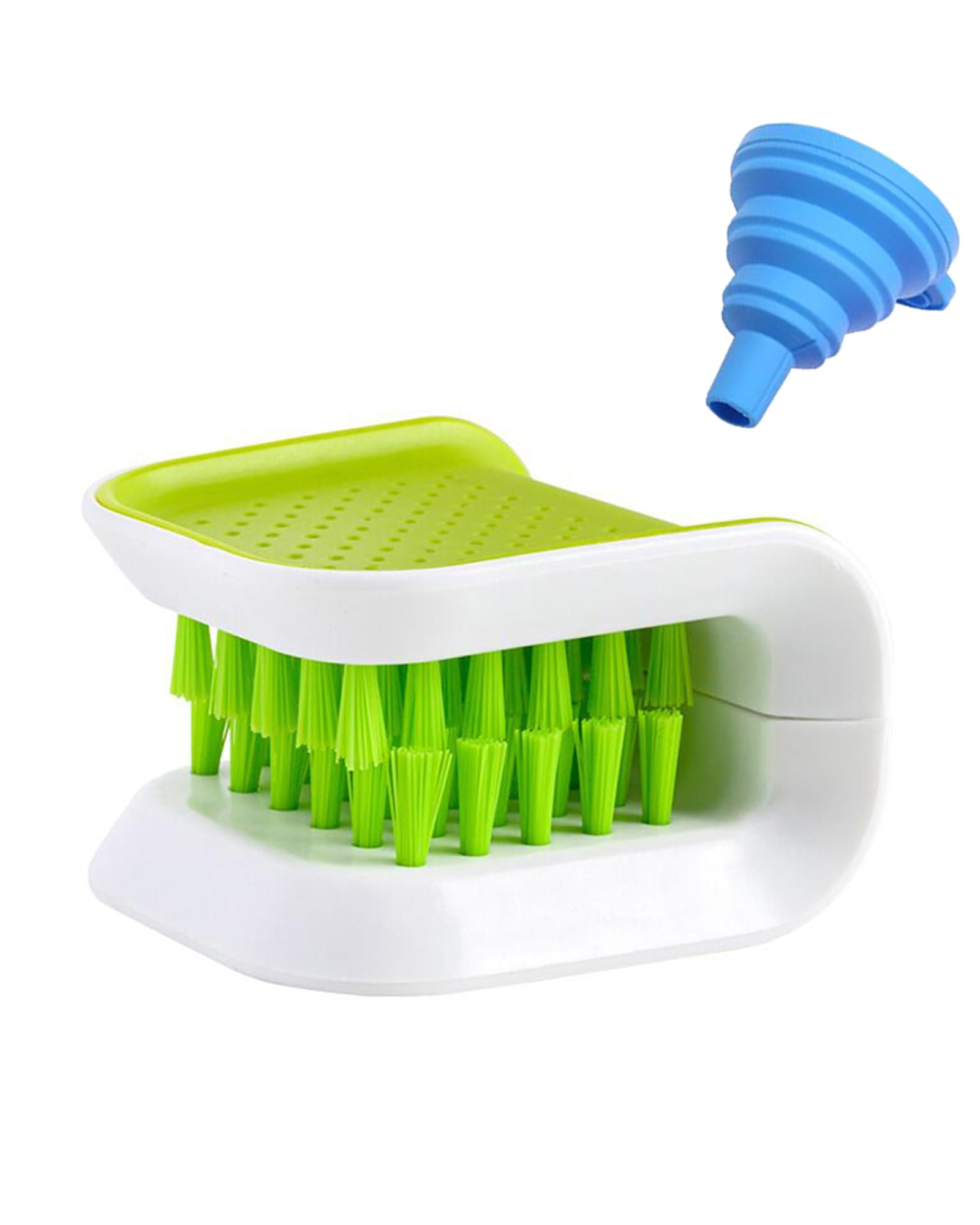 Double-Sided Kitchen Scrubber Brush - Multifunctional Blade Cleaner for Knives, Chopsticks & Cutlery with Silicone Funnel (1 PC) - Perfect for Dishwashing, Food Prep & Tough Stain Removal