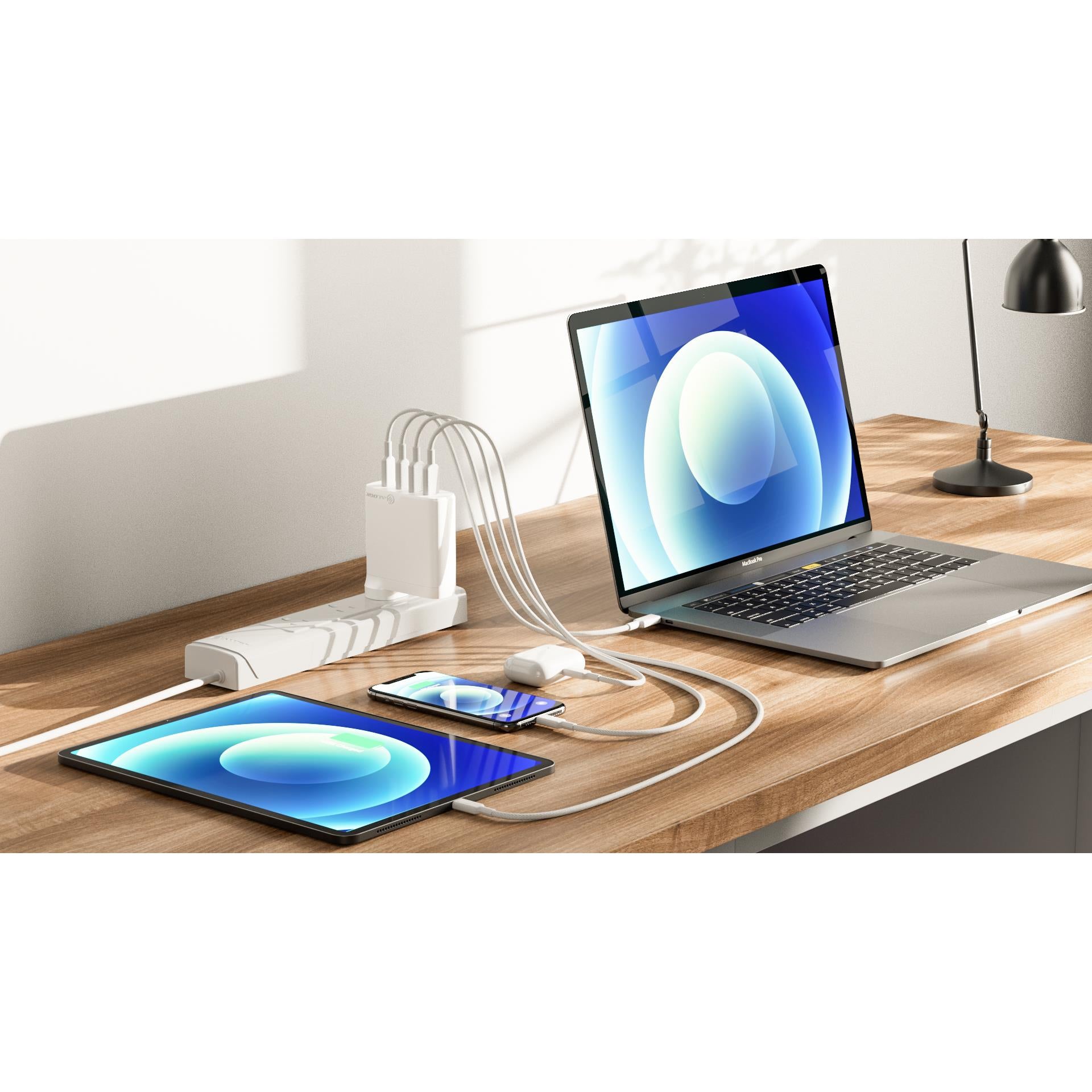 ALOGIC 100W GaN Fast Charger - 4 Port USB C Wall Charger with 100W Cable for MacBook Pro, iPhone 15, iPad, Samsung Galaxy - Compact Travel Charger for Home, Office & Hotel Use