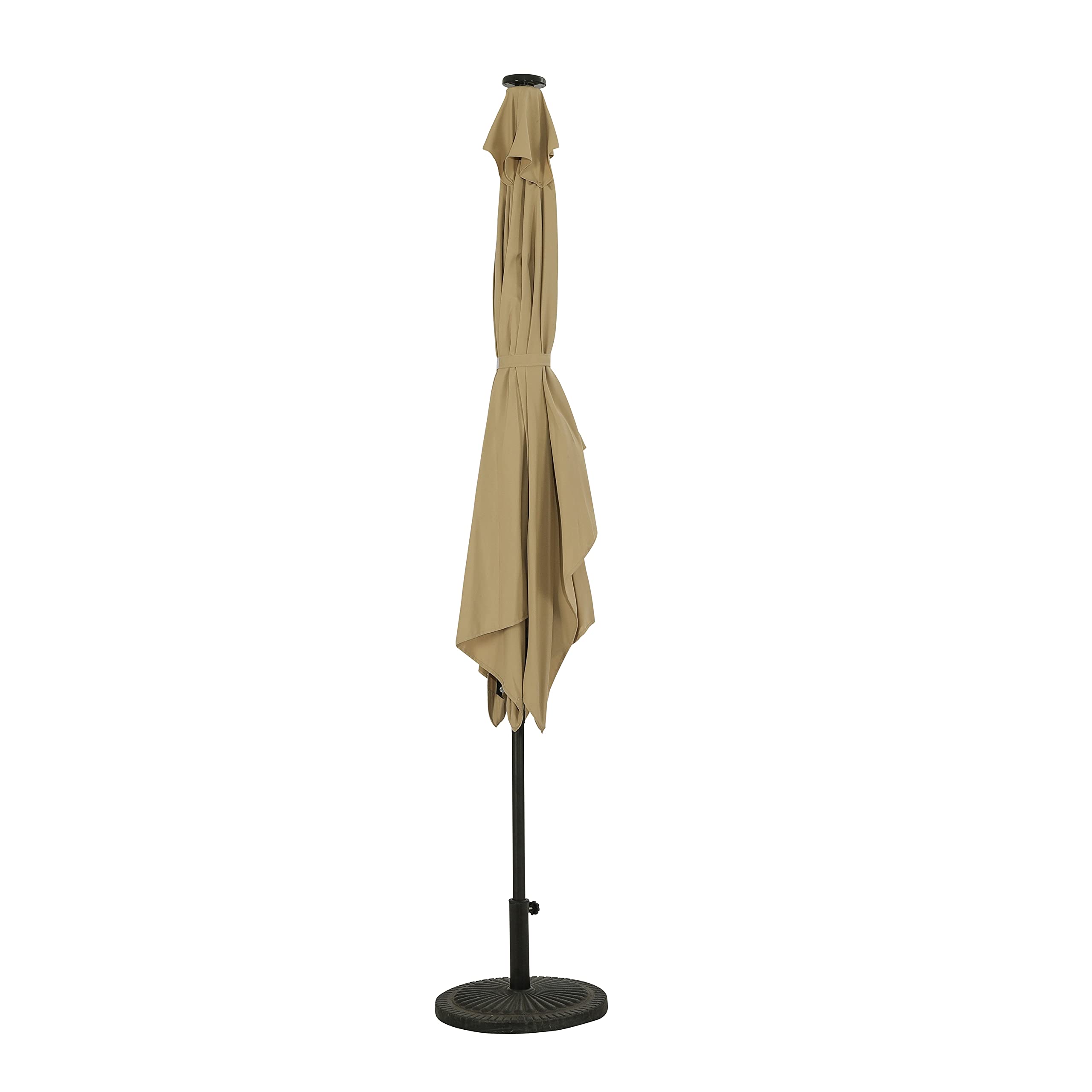 Outdoor LED Market Umbrella with 8 Bright Bulbs - 9ft Rectangle Patio Umbrella for Deck, Poolside & Backyard - Waterproof Sun Shade with Easy Crank Handle