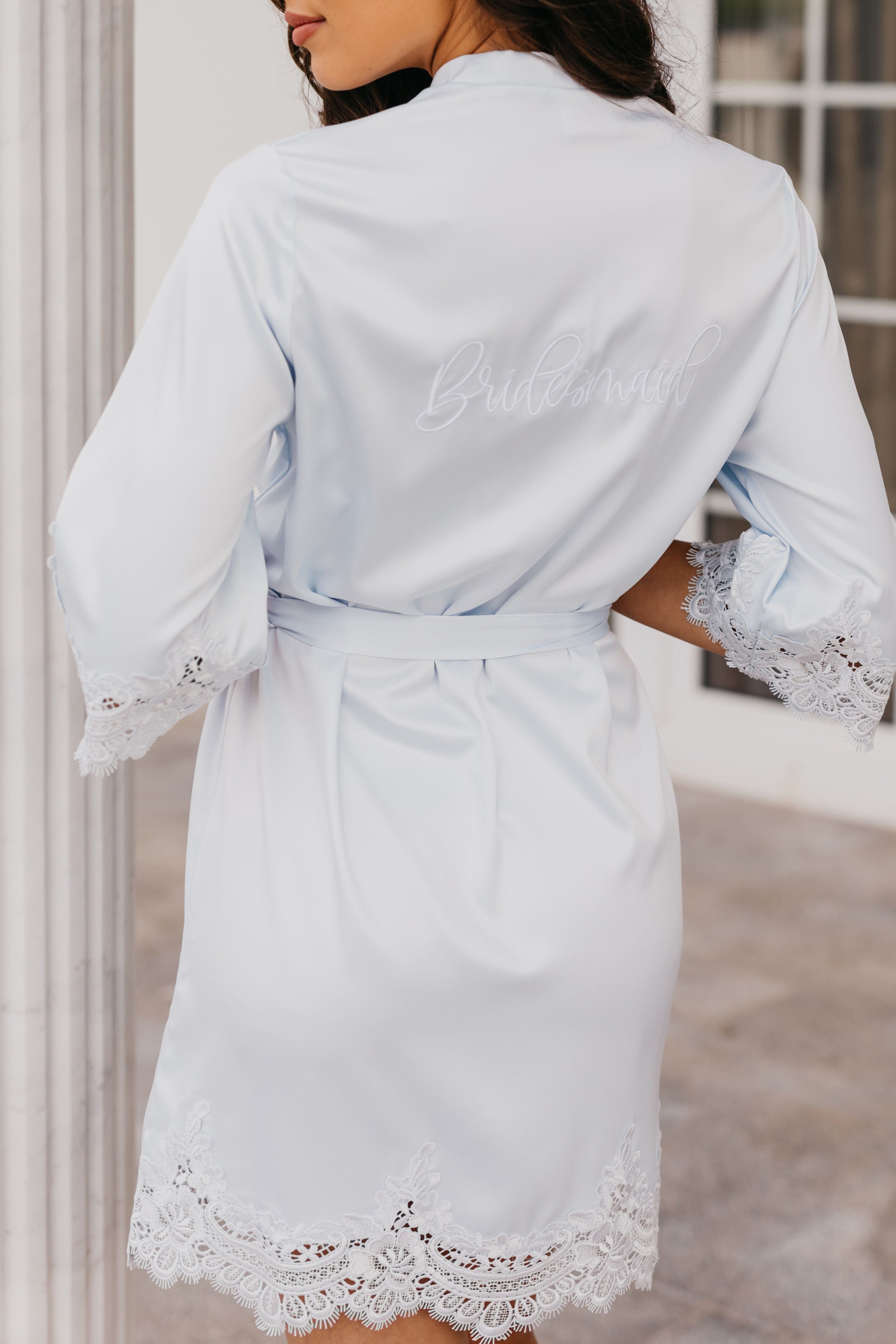 Alessandra Women's Lace Trim Satin Robe - Elegant Long Kimono Bathrobe for Bridal, Honeymoon & Boudoir Photography