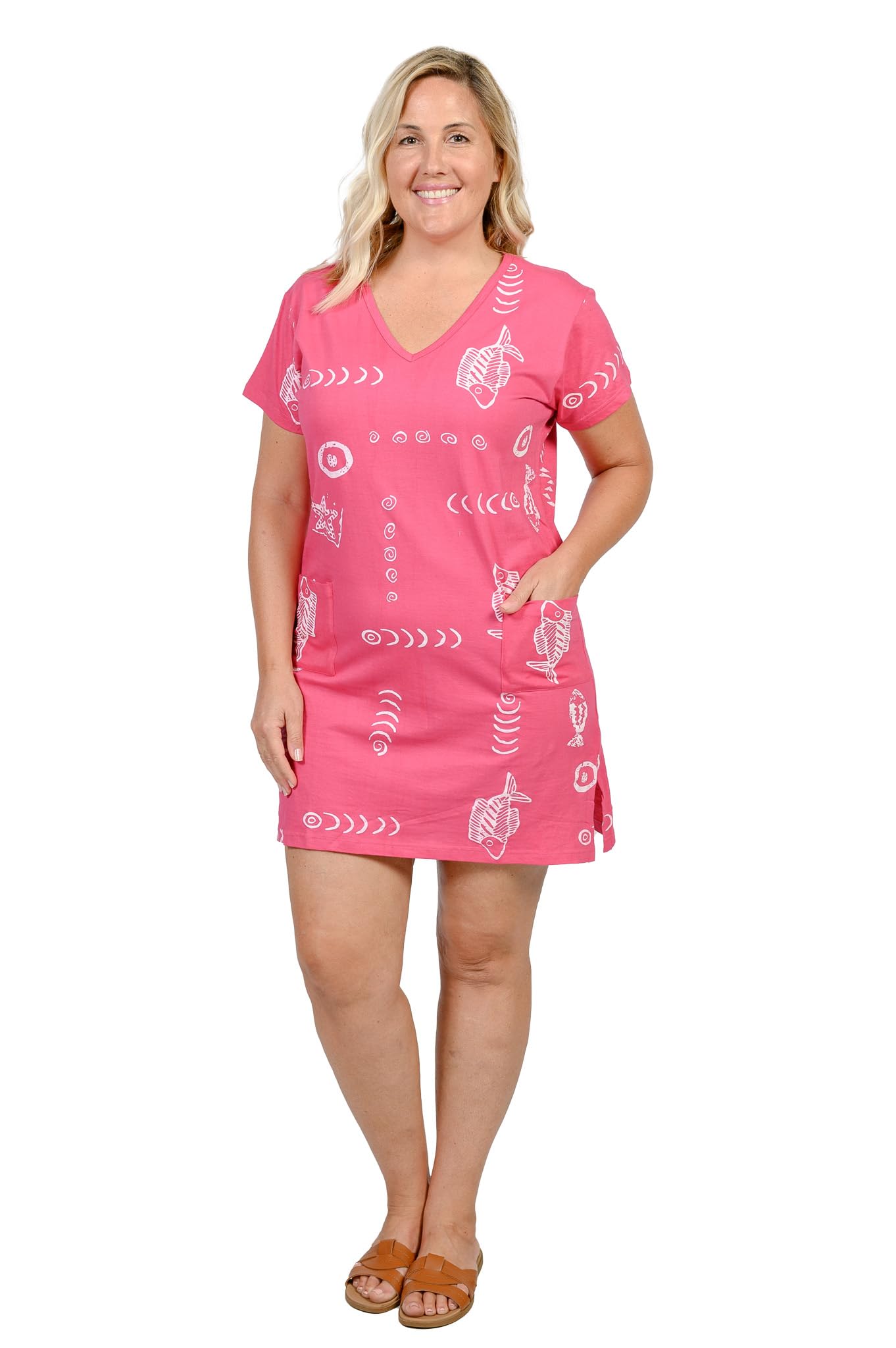INGEAR Women's Summer Beach Dress - Short Sleeve Cotton Shift Dress Cover Up for Vacation, Poolside, and Casual Outings