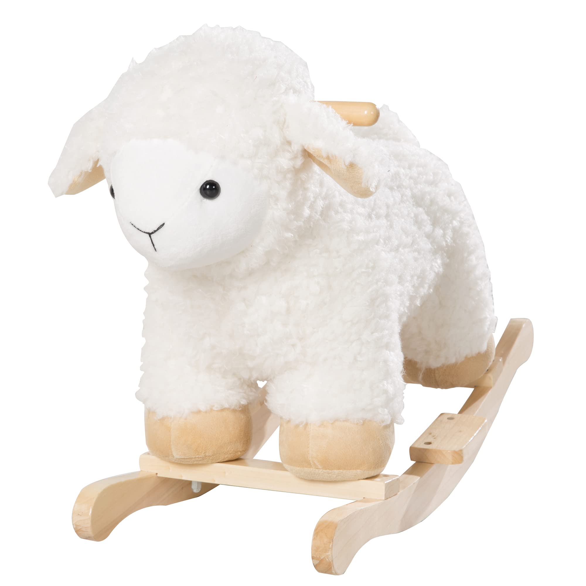 Wooden Rocking Lamb Plush Toy with Soft Fur & Handles - Balance Training for Boys & Girls Ages 18 Months to 6 Years - 30kg Weight Limit - White - Perfect for Nursery, Playroom & Early Childhood Development