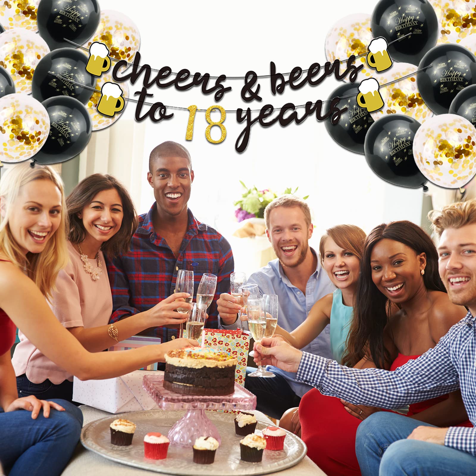 18th Birthday Party Decorations for Boys - 40 Inch Gold Number 18 Balloons, Cheers to 18 Years Banner, Fringe Curtains & Foil Cup Balloons Set - Perfect for Teen Birthday Celebrations, Graduation Parties & Milestone Events