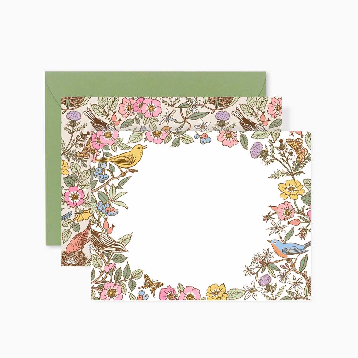 Botanica Paper Co. Song Birds Greeting Card Set - Handmade Floral & Bird Design Stationery for Thank You Cards, Wedding Invitations & Special Occasions