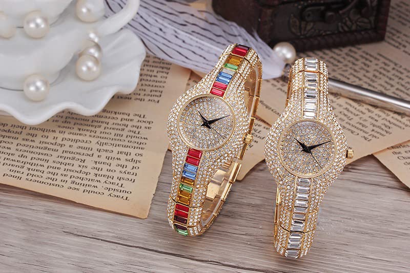 MASTOP Luxury Unisex Hip Hop Diamond Watch - Bling Colorful Analog Quartz Bracelet Dress Wristwatch for Men & Women | Perfect for Parties, Gifts, and Fashion Accessories