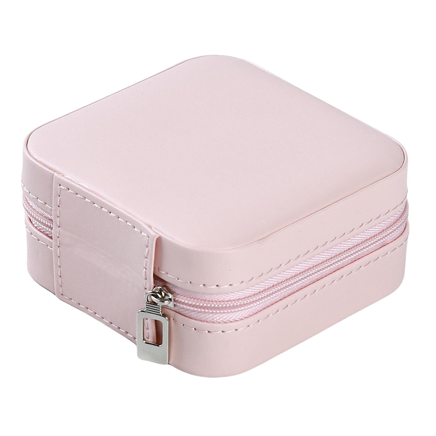 LZIYAN Mini Square Jewelry Organizer Box - PU Leather Travel Jewelry Storage Case for Earrings, Rings & Necklaces - Portable Jewelry Box for Women, Pink (1 Pc) - Perfect for Travel, Home & Gift Giving