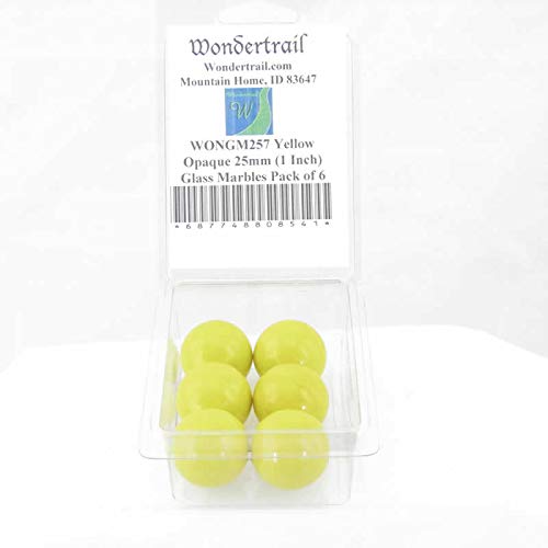 Yellow Opaque 25mm (1 Inch) Glass Marbles - Pack of 6 by Wondertrail - Perfect for DIY Crafts, Home Decor, Kids Games & Sensory Play