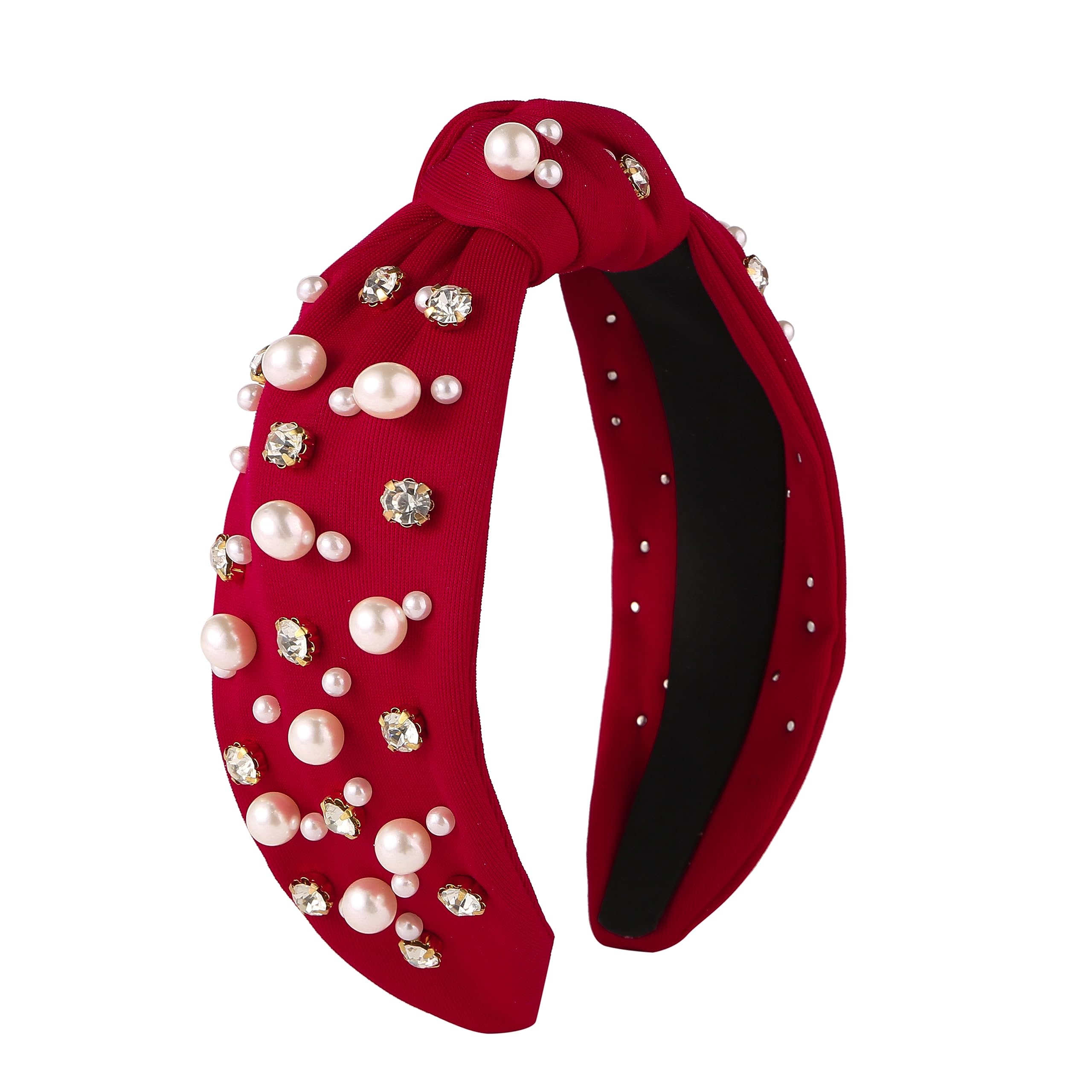 Luxury Crystal Knotted Headband for Women - Pearl & Rhinestone Beaded Wide Hairband - Fashionable Top Knot Hair Accessories for Girls & Ladies - Perfect for Weddings, Parties & Special Occasions