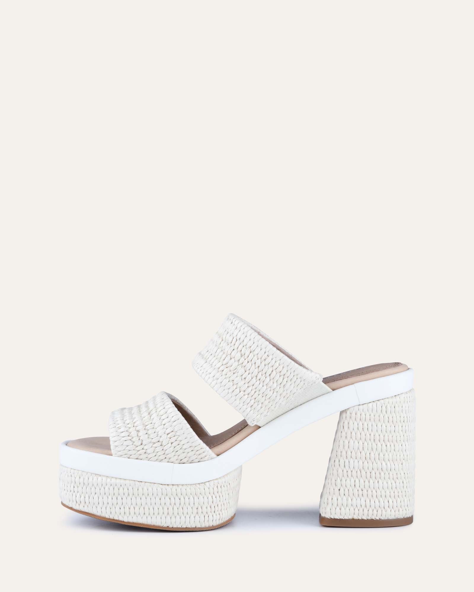 FELICITY Women's High Heel Platform Sandals - Off White Raffia Strappy Summer Shoes for Beach, Wedding & Party
