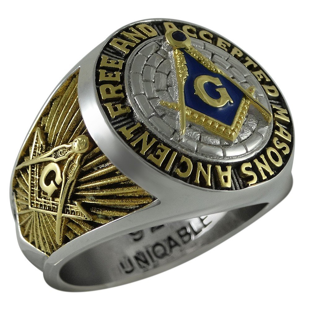 Freemason Ring - 925 Sterling Silver with 18k Gold Plating | Masonic Jewelry for Men | Perfect for Lodge Meetings, Ceremonies & Gifts