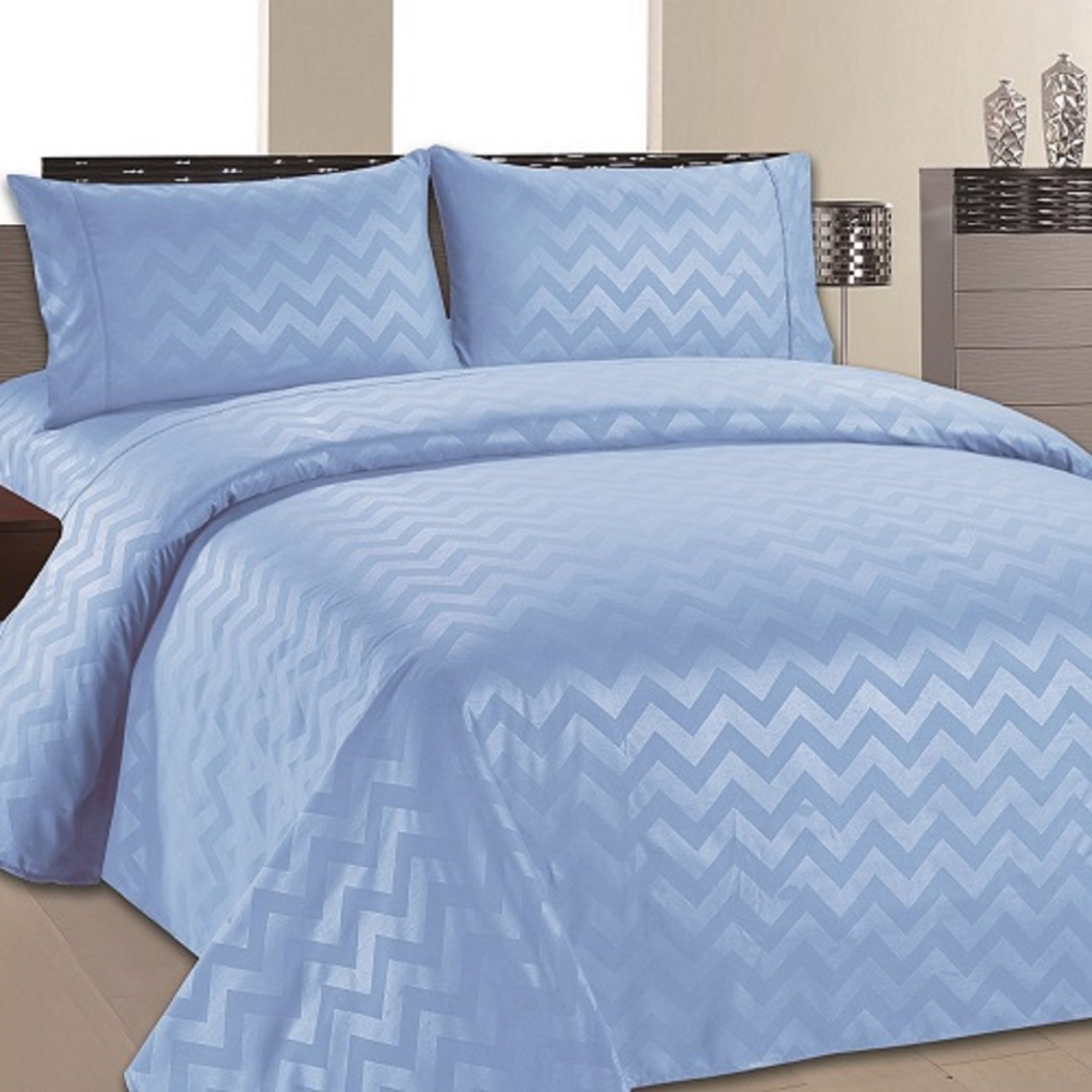 Beverly Hills Chevron Collection 1800 Series Ultra Soft Wrinkle Resistant Solid Color Sheet Set - King Size, Blue | Luxury Bedding for Master Bedroom & Guest Room | Home Sweet Home Dreams Inc