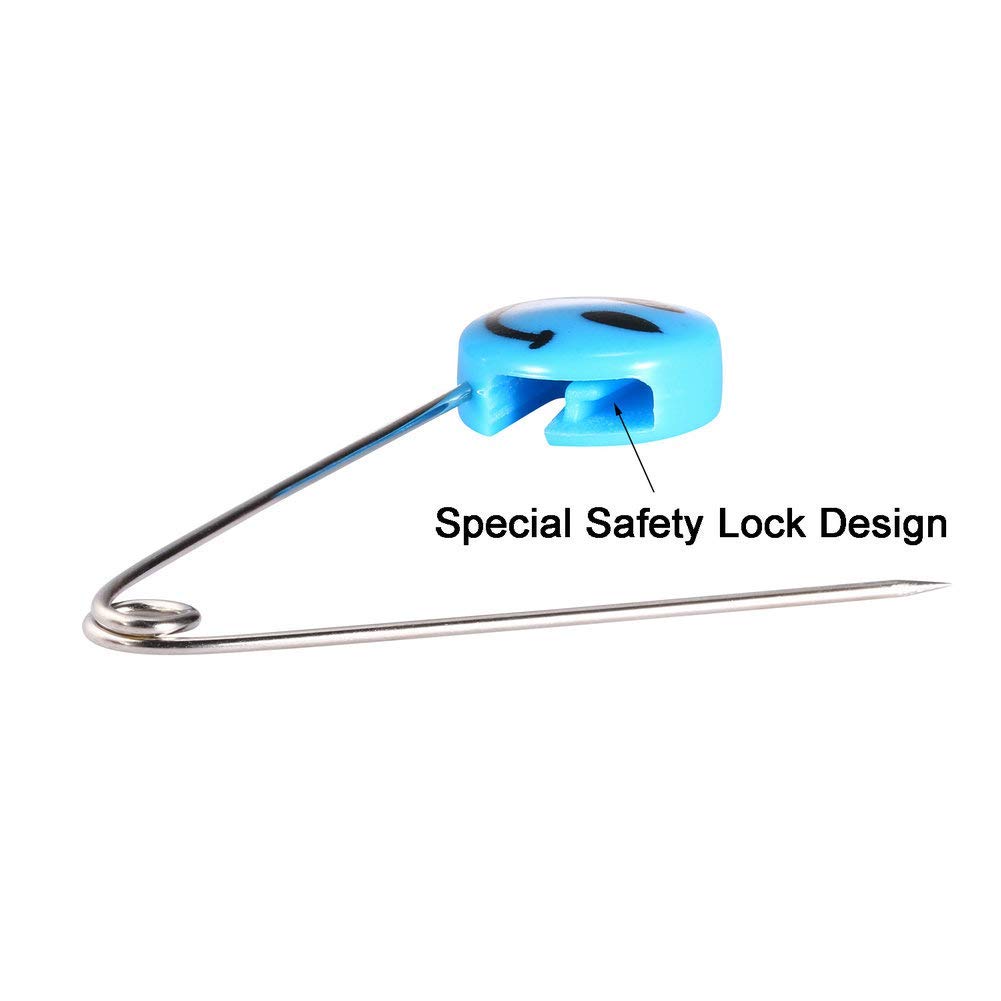 30 Pack Child Proof Safety Pins - Colorful Smile Face Plastic Head Safety Pins for Baby Clothes, Diapers & Fabric Repair - Cute & Secure for Infant Garments, DIY Crafts & Sewing Projects