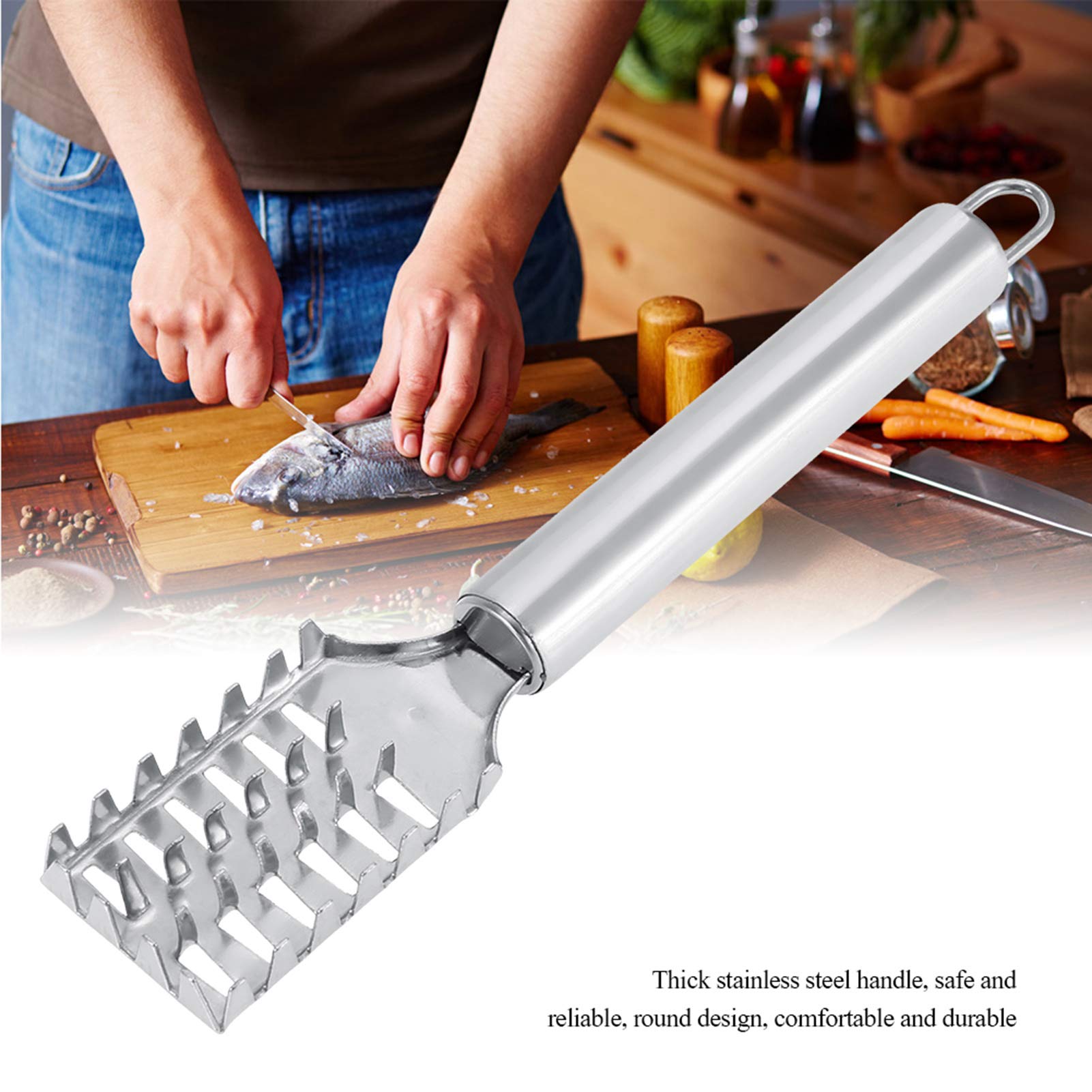 Stainless Steel Fish Scale Remover Tool - Heavy Duty Fish Scaler with Ergonomic Handle for Kitchen, Camping & Fishing - Perfect for Salmon, Bass & Freshwater Fish Cleaning