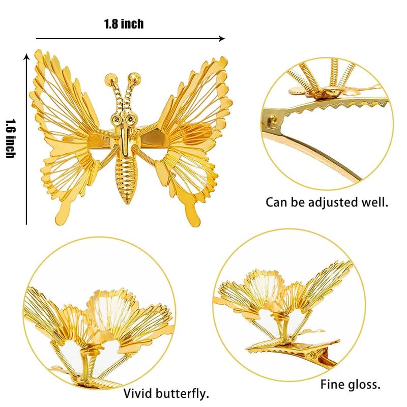 FAMEZA 6-Piece 3D Butterfly Hair Clips Set - Gold & Silver Metal Moving Butterfly Hair Barrettes for Women & Girls | Cute Hair Accessories for Parties, Weddings & Everyday Wear