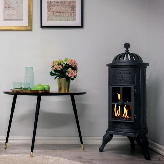 Westbo Carl BIO Cast Iron Stove - Efficient Wood Burning Fireplace for Home Heating & Cozy Ambiance - Perfect for Living Rooms, Cabins & Outdoor Spaces