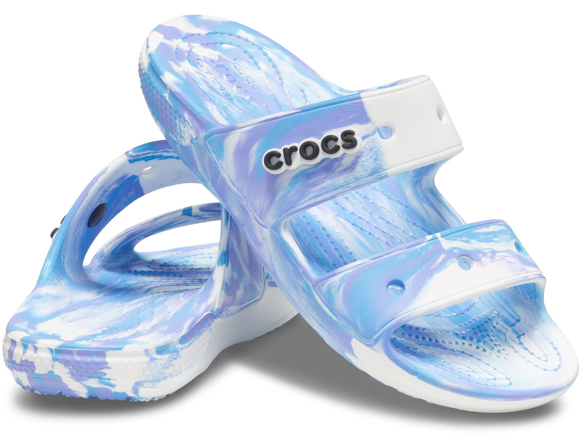 Crocs Unisex Classic Tie Dye Two-Strap Sandals Slides - Comfortable Beach & Pool Slides for Men and Women - Perfect for Summer, Vacation, and Casual Wear