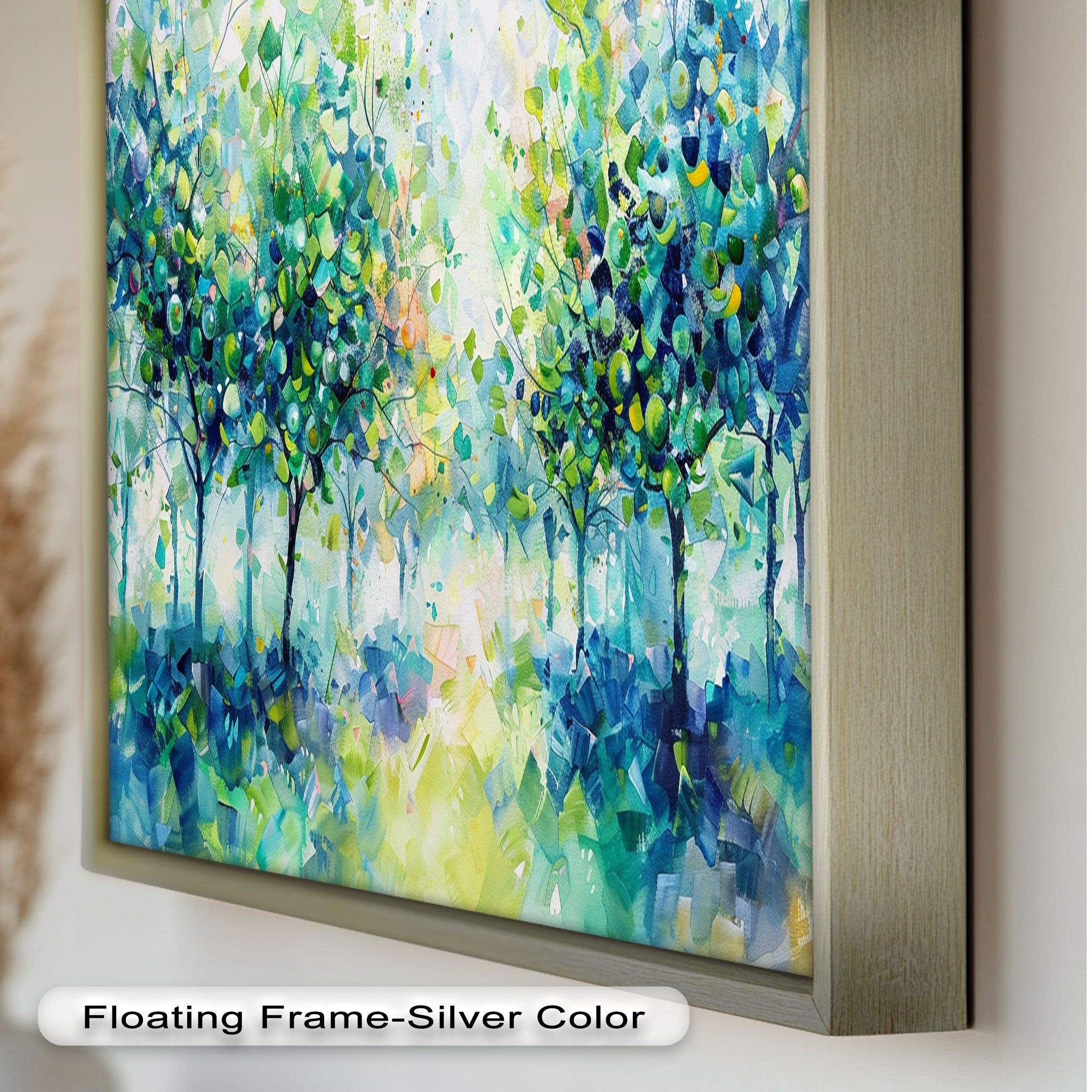 Blue & Green Forest Landscape Abstract Nature Oil Painting - Handmade Canvas Wall Art for Living Room, Bedroom & Office Decor